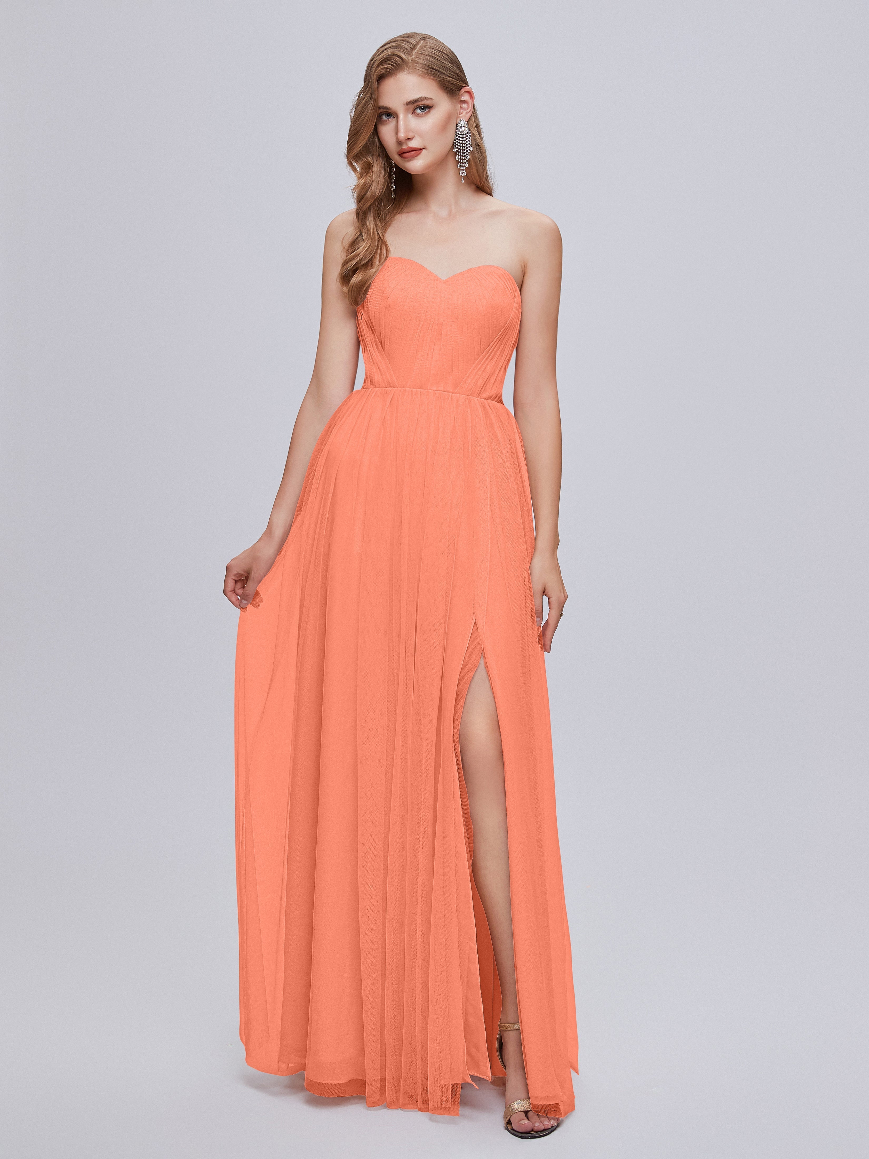 Robes De Demoiselle D'Honneur Coucher De Soleil Convertible Fendue Tulle Robe De Demoiselle D'Honneur