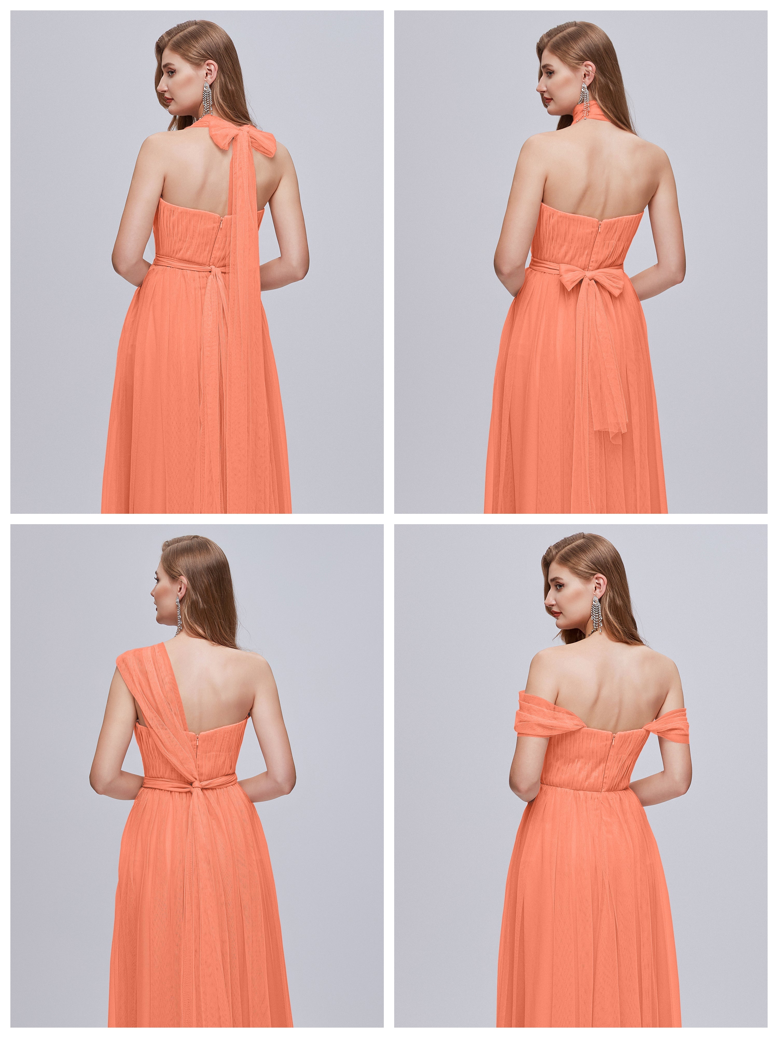 Robes De Demoiselle D'Honneur Coucher De Soleil Convertible Fendue Tulle Robe De Demoiselle D'Honneur