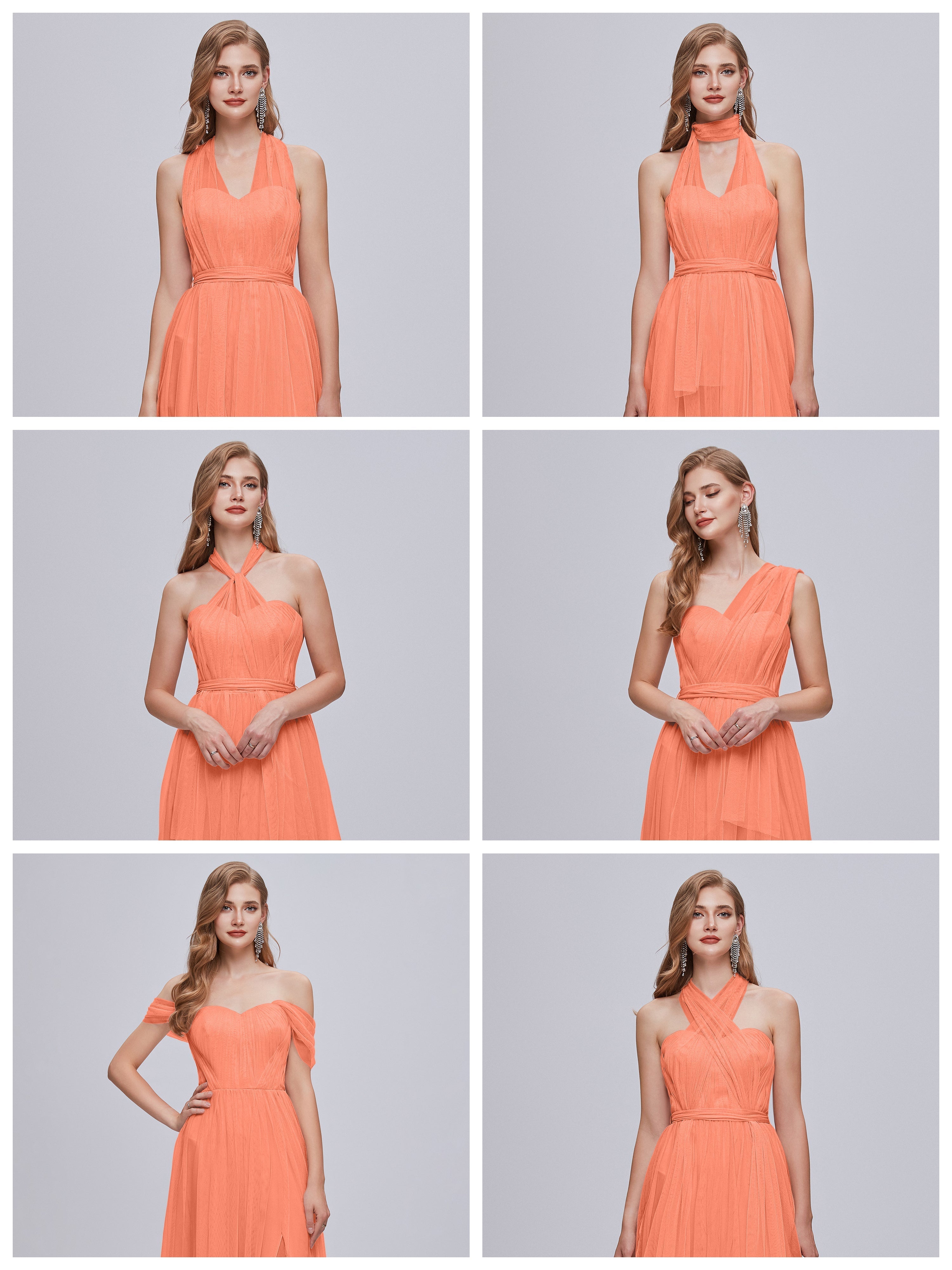 Robes De Demoiselle D'Honneur Coucher De Soleil Convertible Fendue Tulle Robe De Demoiselle D'Honneur