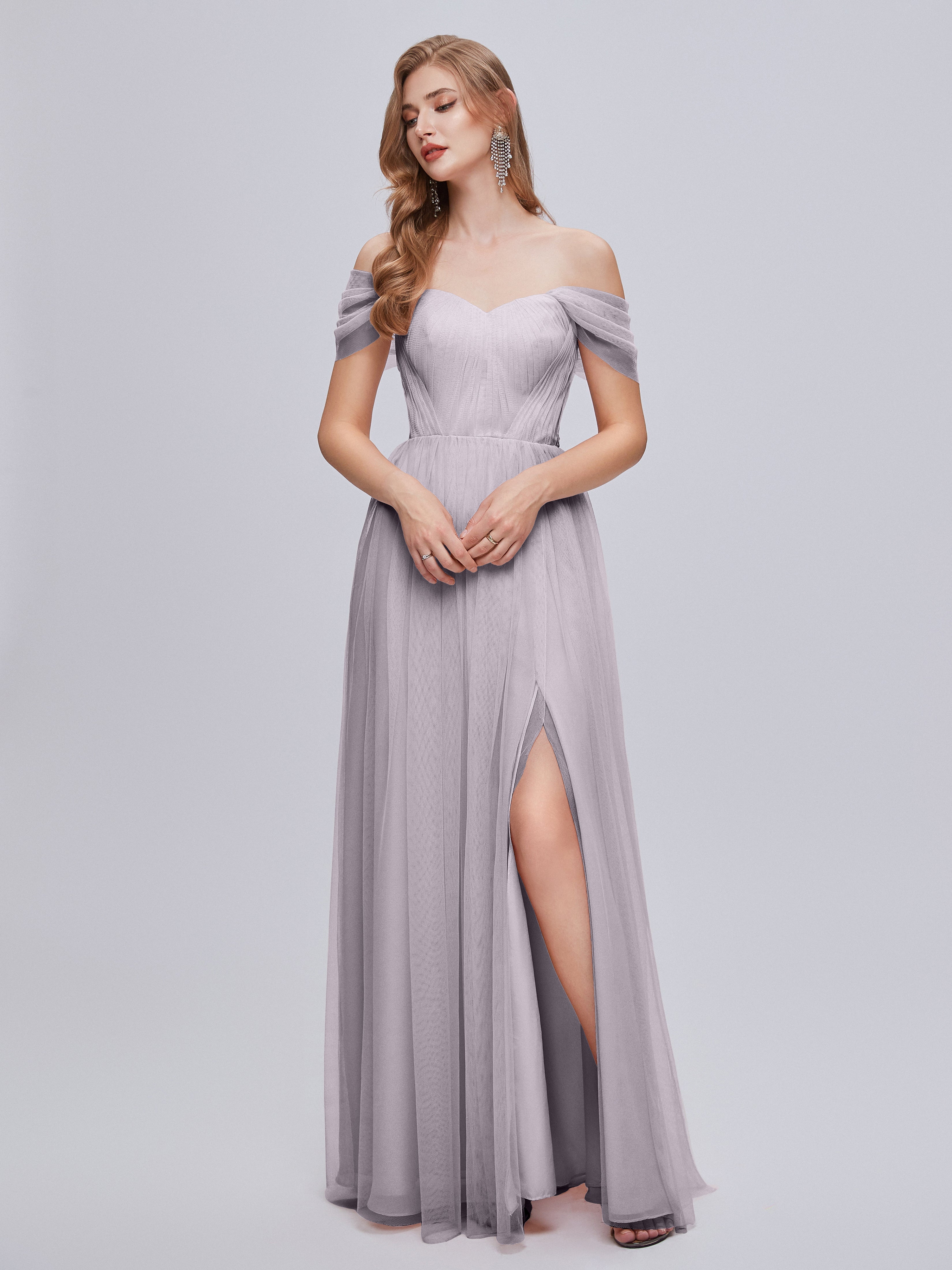 Robes De Demoiselle D'Honneur Couleur Crépuscule Convertible Fendue Tulle Robe De Demoiselle D'Honneur