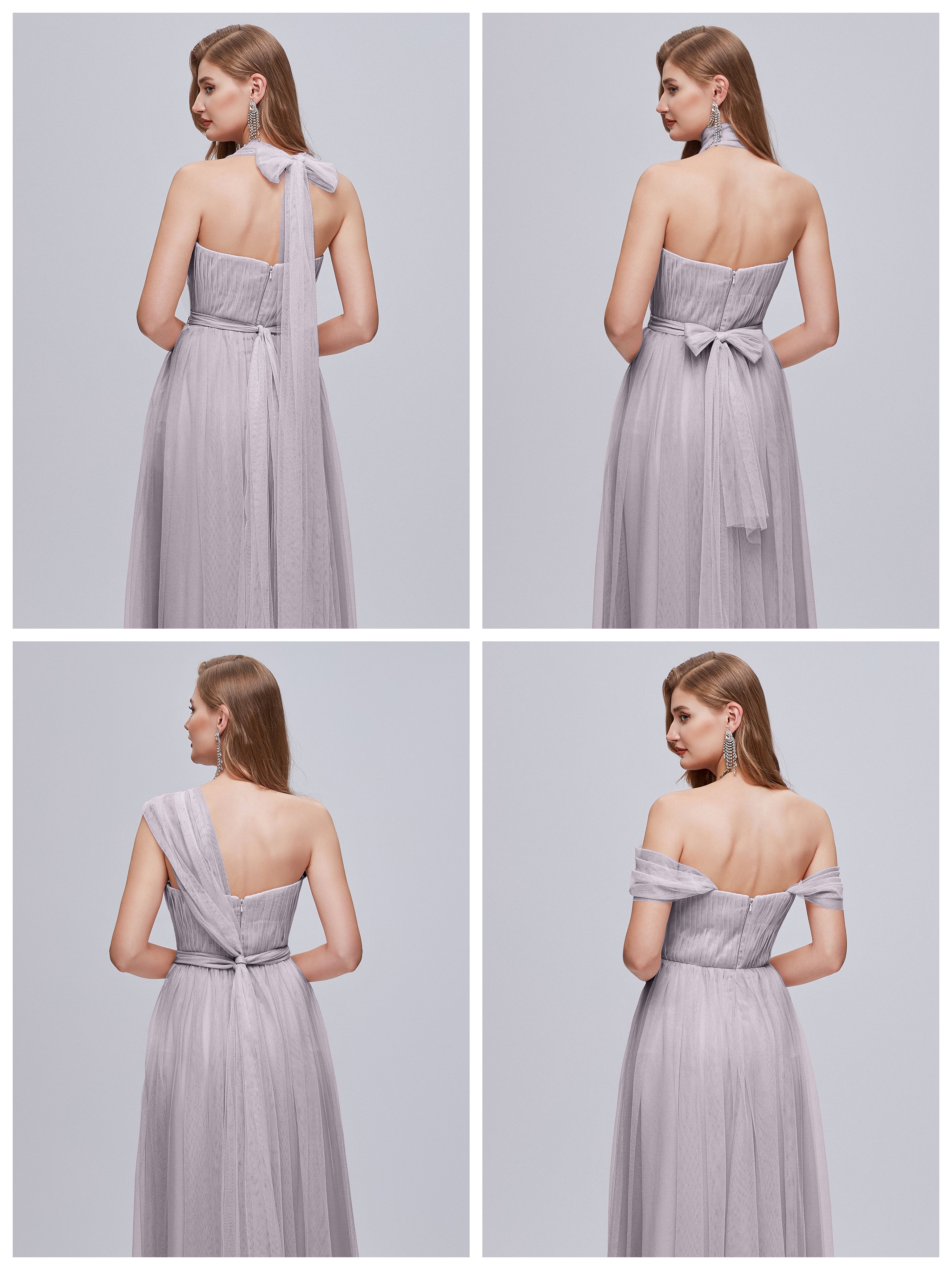 Robes De Demoiselle D'Honneur Couleur Crépuscule Convertible Fendue Tulle Robe De Demoiselle D'Honneur