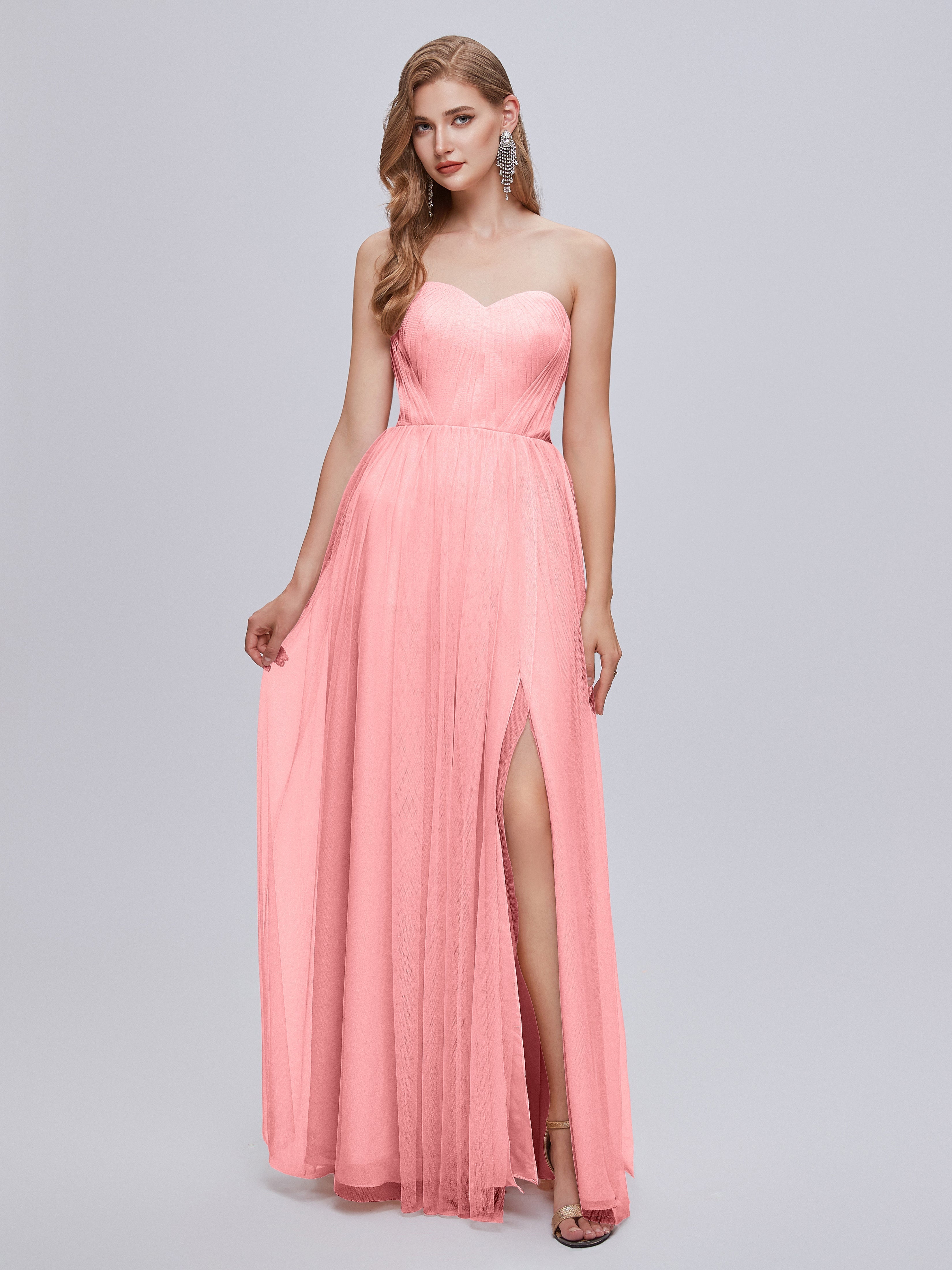 Robes De Demoiselle D'Honneur Flamant Convertible Fendue Tulle Robe De Demoiselle D'Honneur