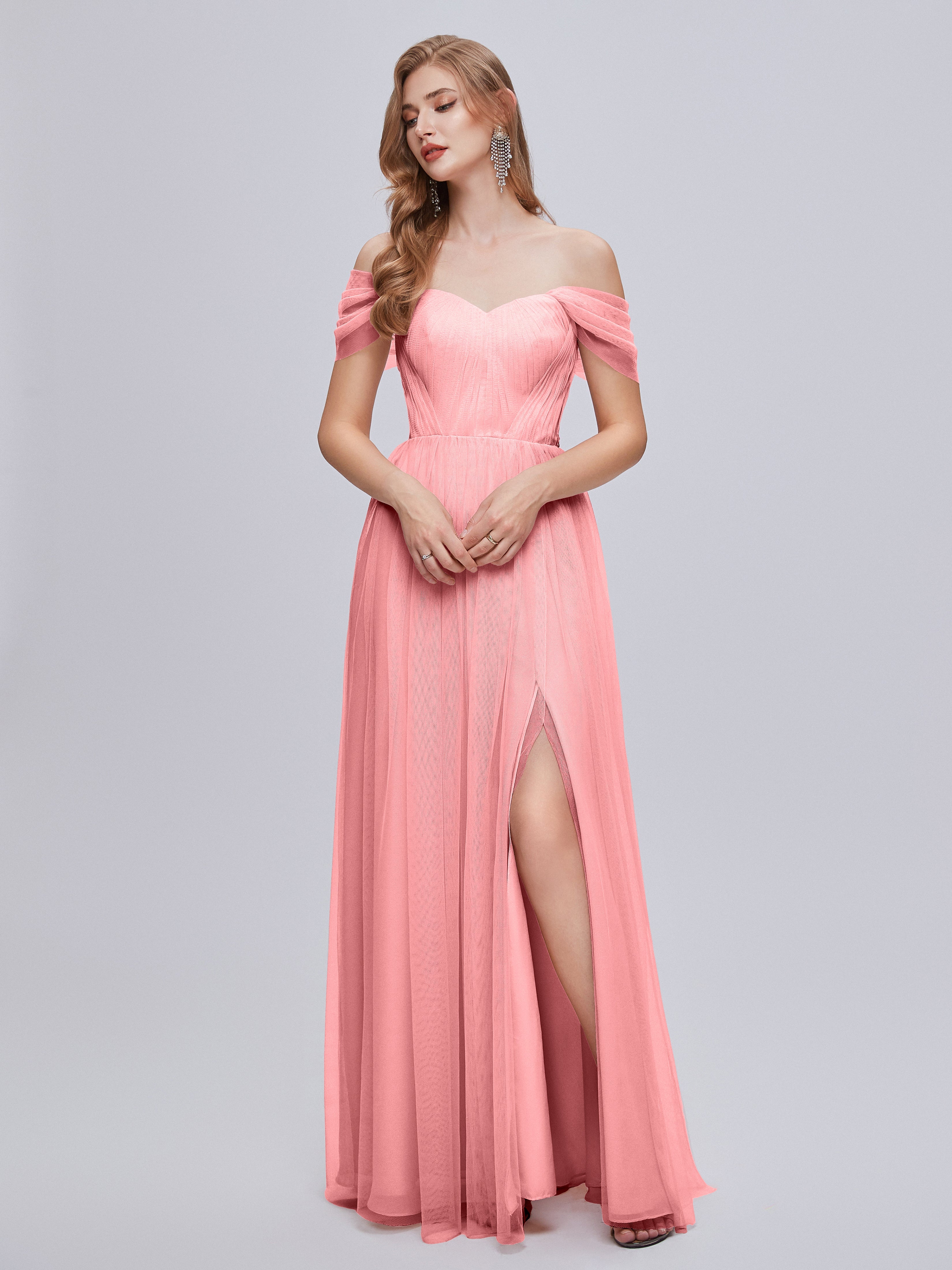 Robes De Demoiselle D'Honneur Flamant Convertible Fendue Tulle Robe De Demoiselle D'Honneur