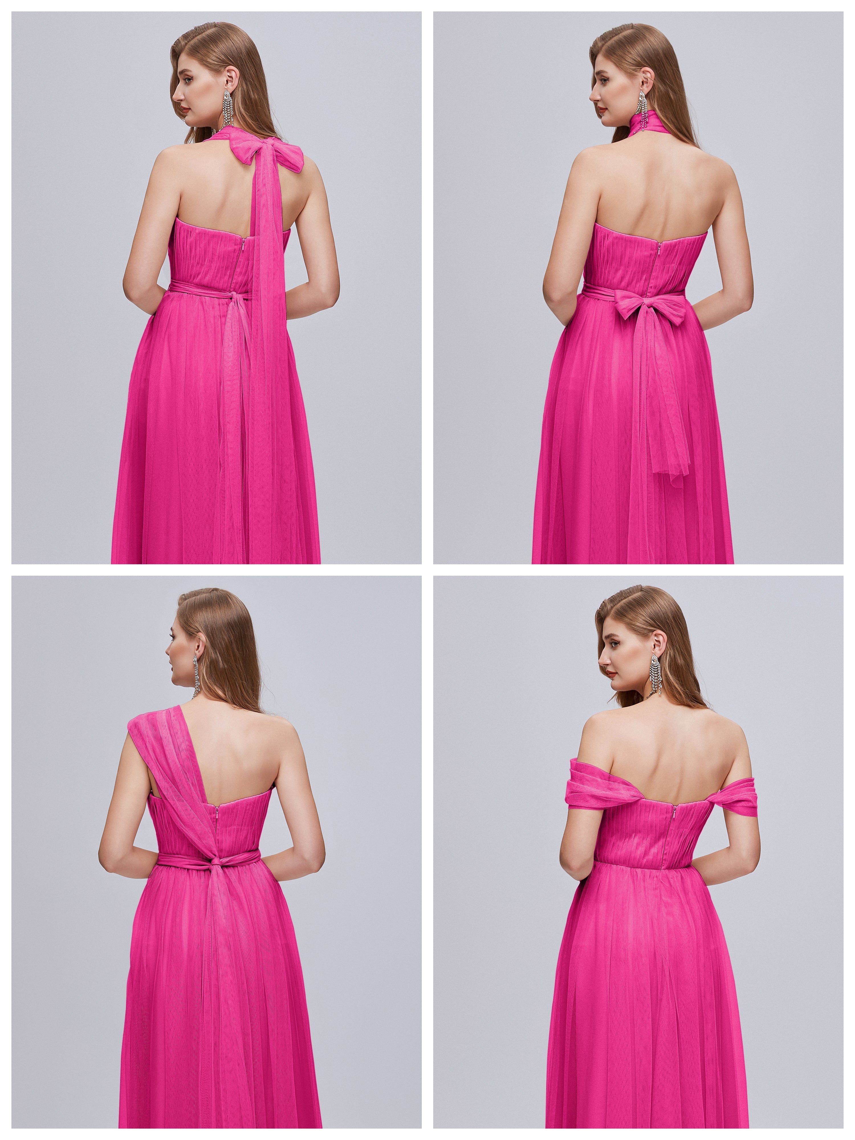 Robe De Demoiselle D Honneur Fuchsia Convertible Fendue Tulle Robe De Demoiselle D'Honneur