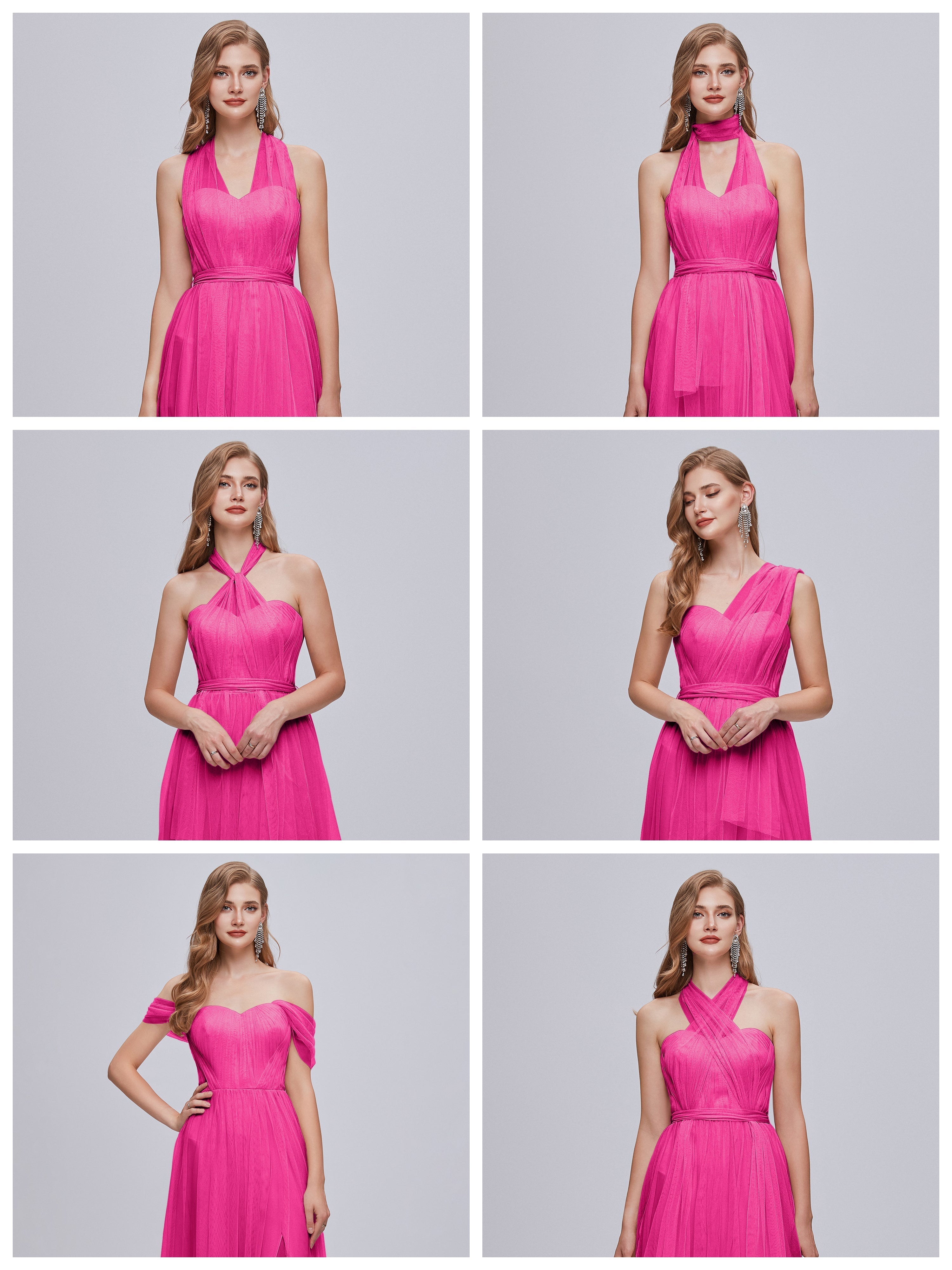 Robe De Demoiselle D Honneur Fuchsia Convertible Fendue Tulle Robe De Demoiselle D'Honneur