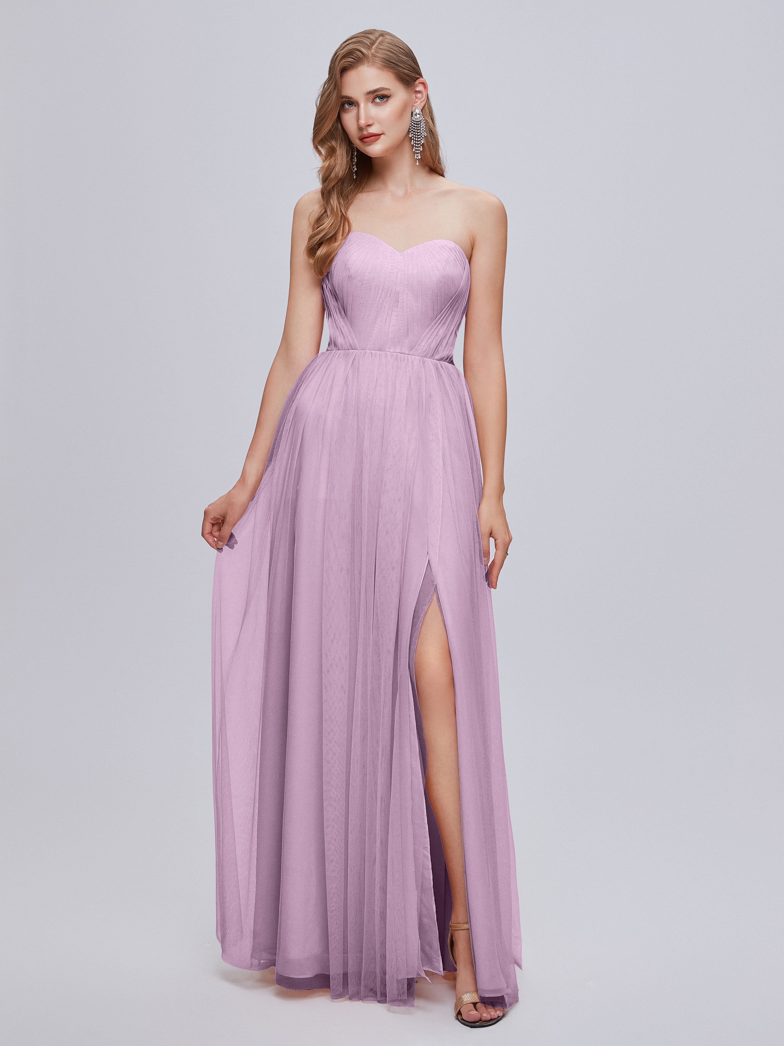 Robes De Demoiselle D'Honneur Glycine Convertible Fendue Tulle Robe De Demoiselle D'Honneur