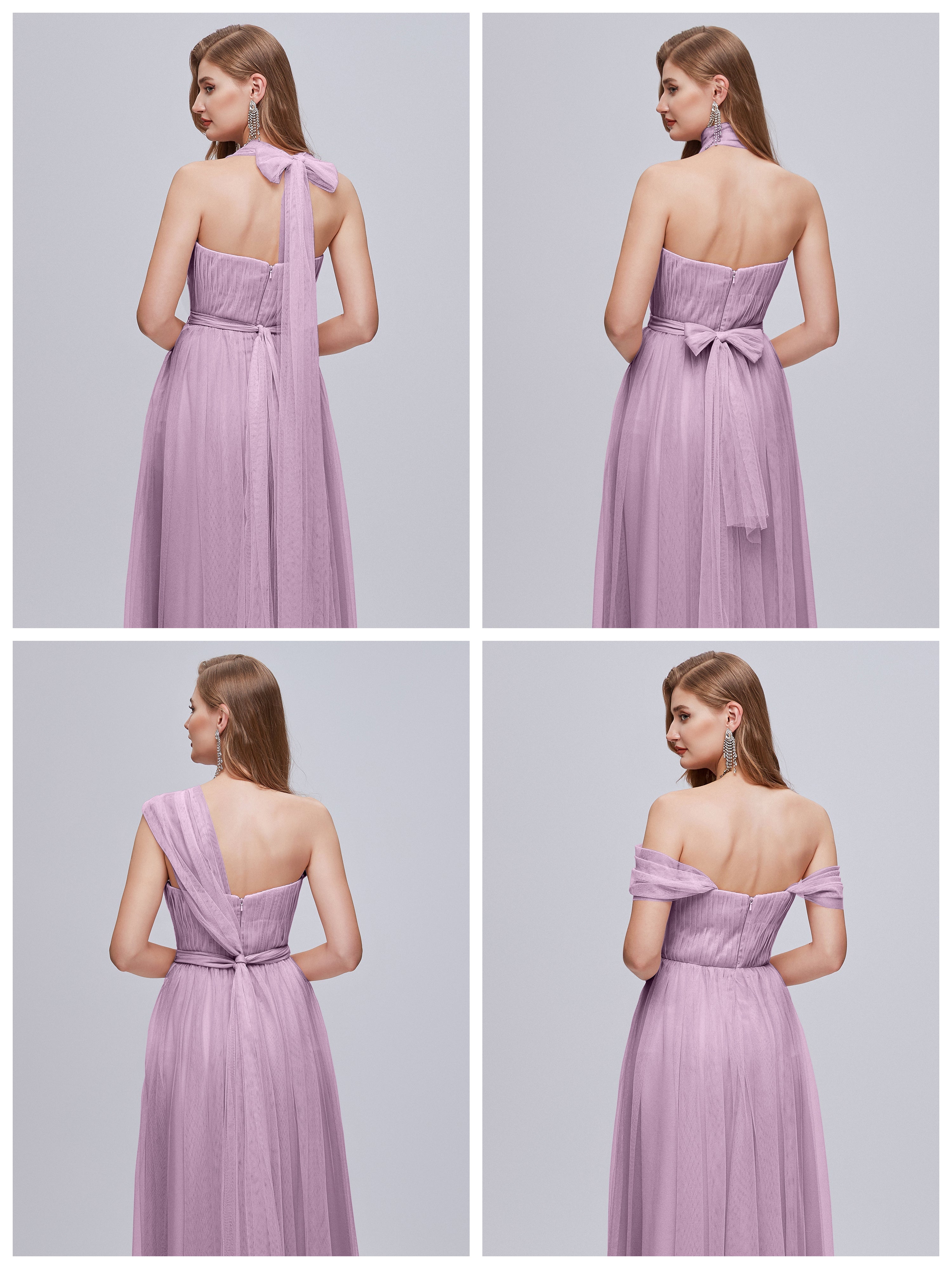 Robes De Demoiselle D'Honneur Glycine Convertible Fendue Tulle Robe De Demoiselle D'Honneur