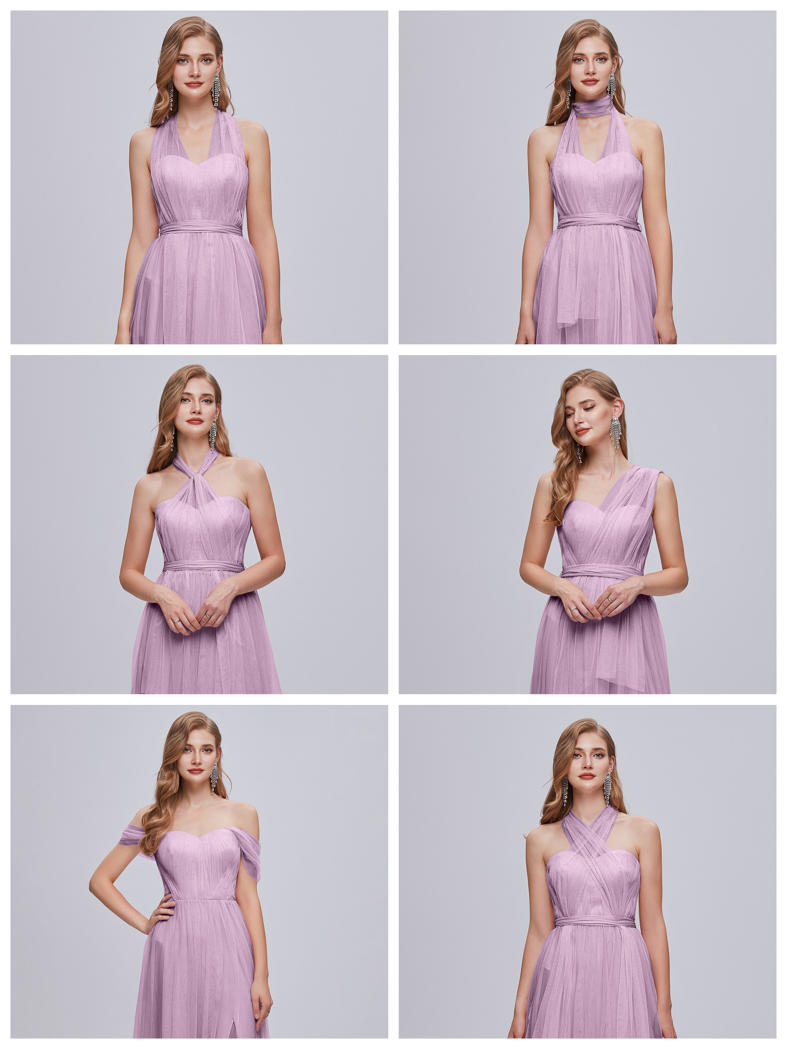 Robes De Demoiselle D'Honneur Glycine Convertible Fendue Tulle Robe De Demoiselle D'Honneur