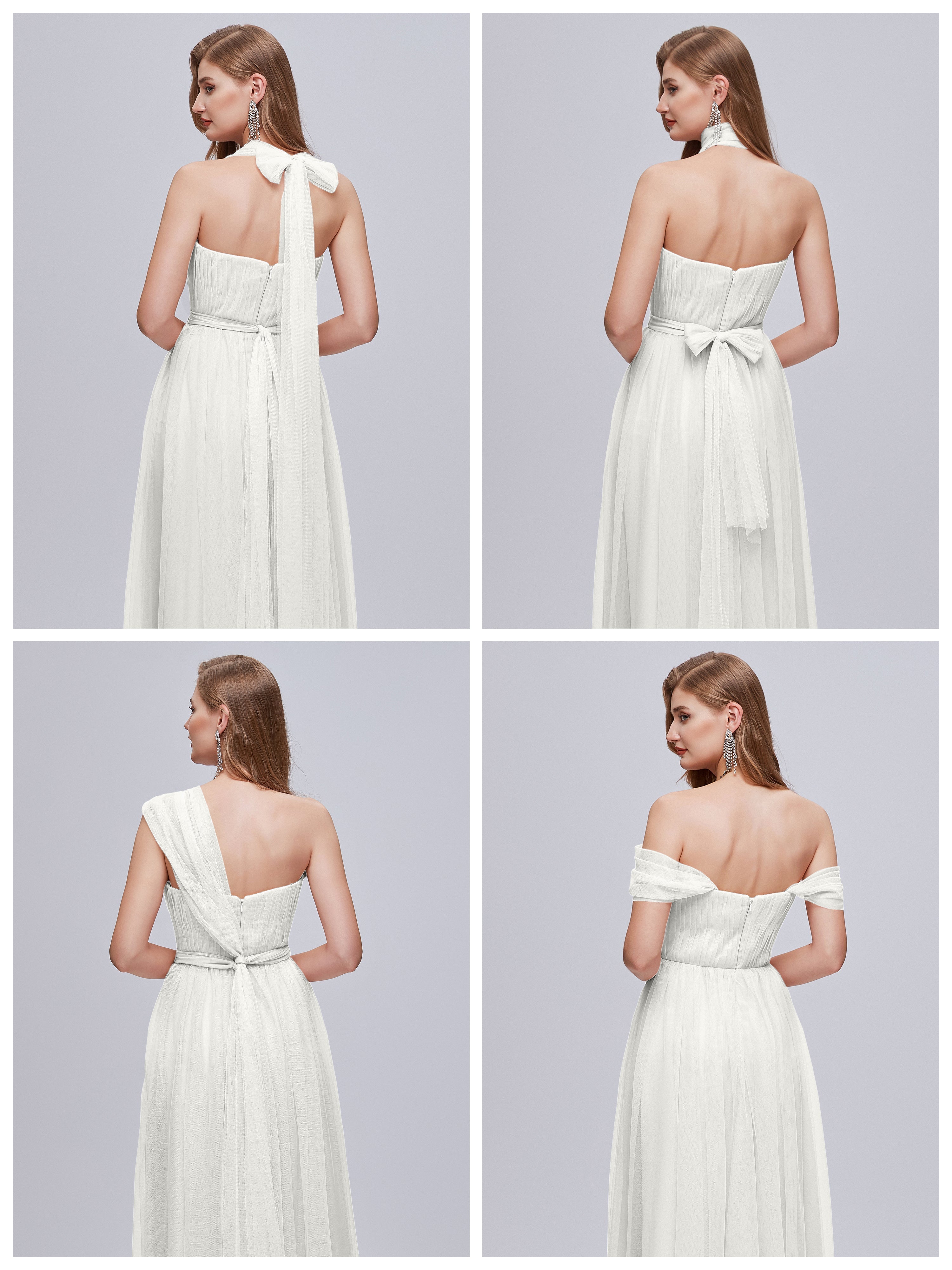 Robe Demoiselle D Honneur Ivoire Convertible Fendue Tulle Robe De Demoiselle D'Honneur