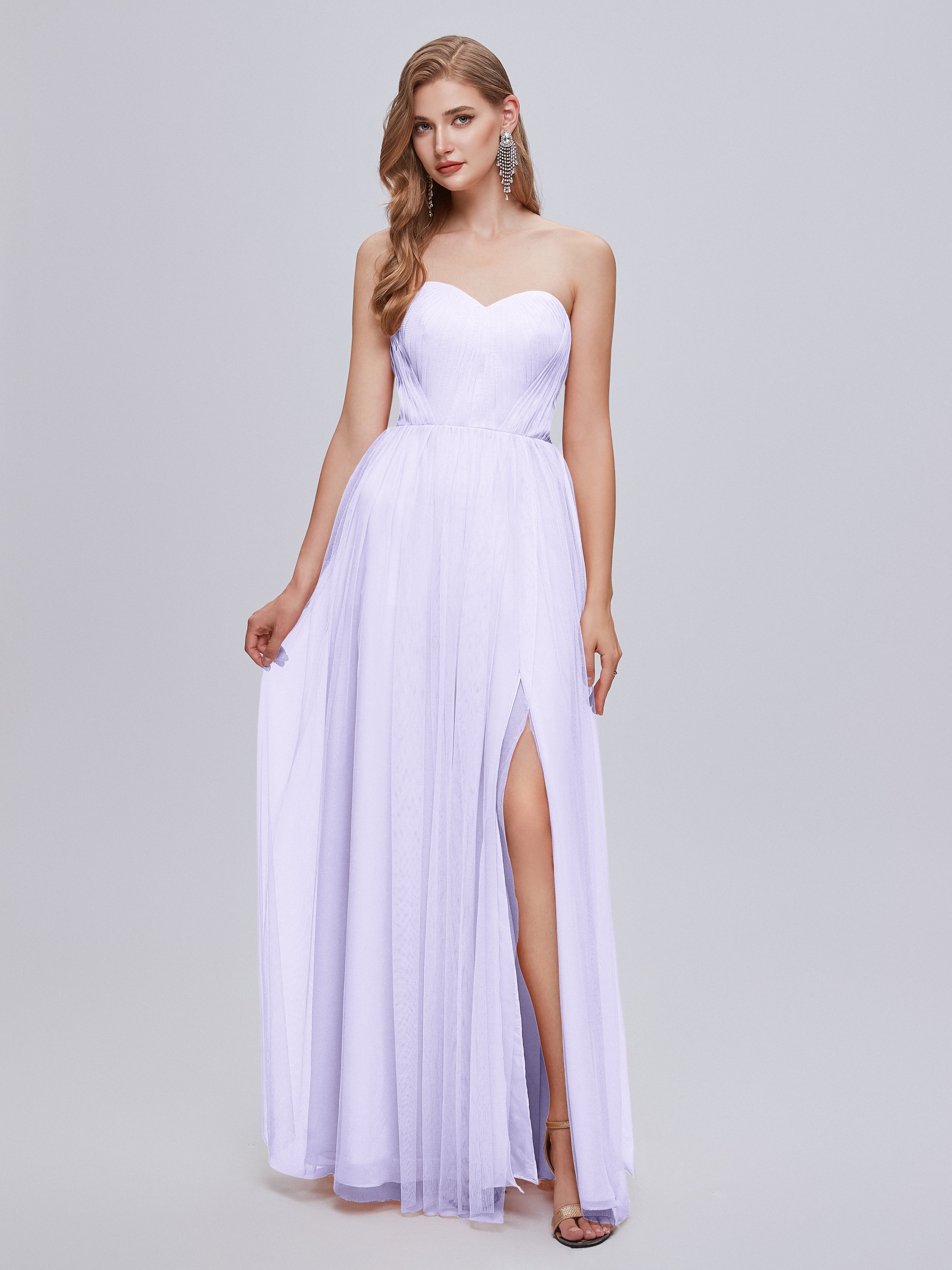 Demoiselle Robe Lilas Convertible Fendue Tulle Robe De Demoiselle D'Honneur