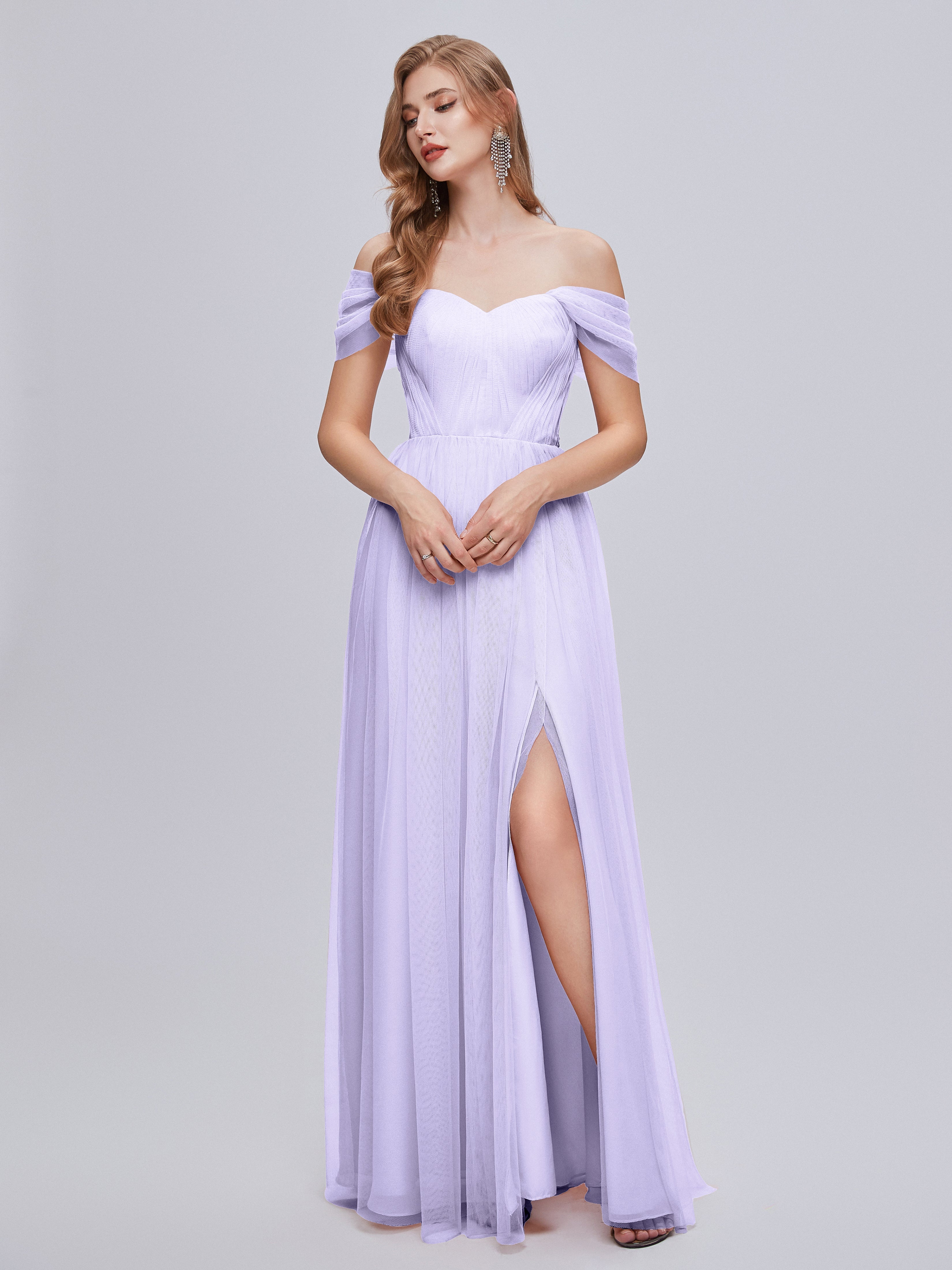 Demoiselle Robe Lilas Convertible Fendue Tulle Robe De Demoiselle D'Honneur