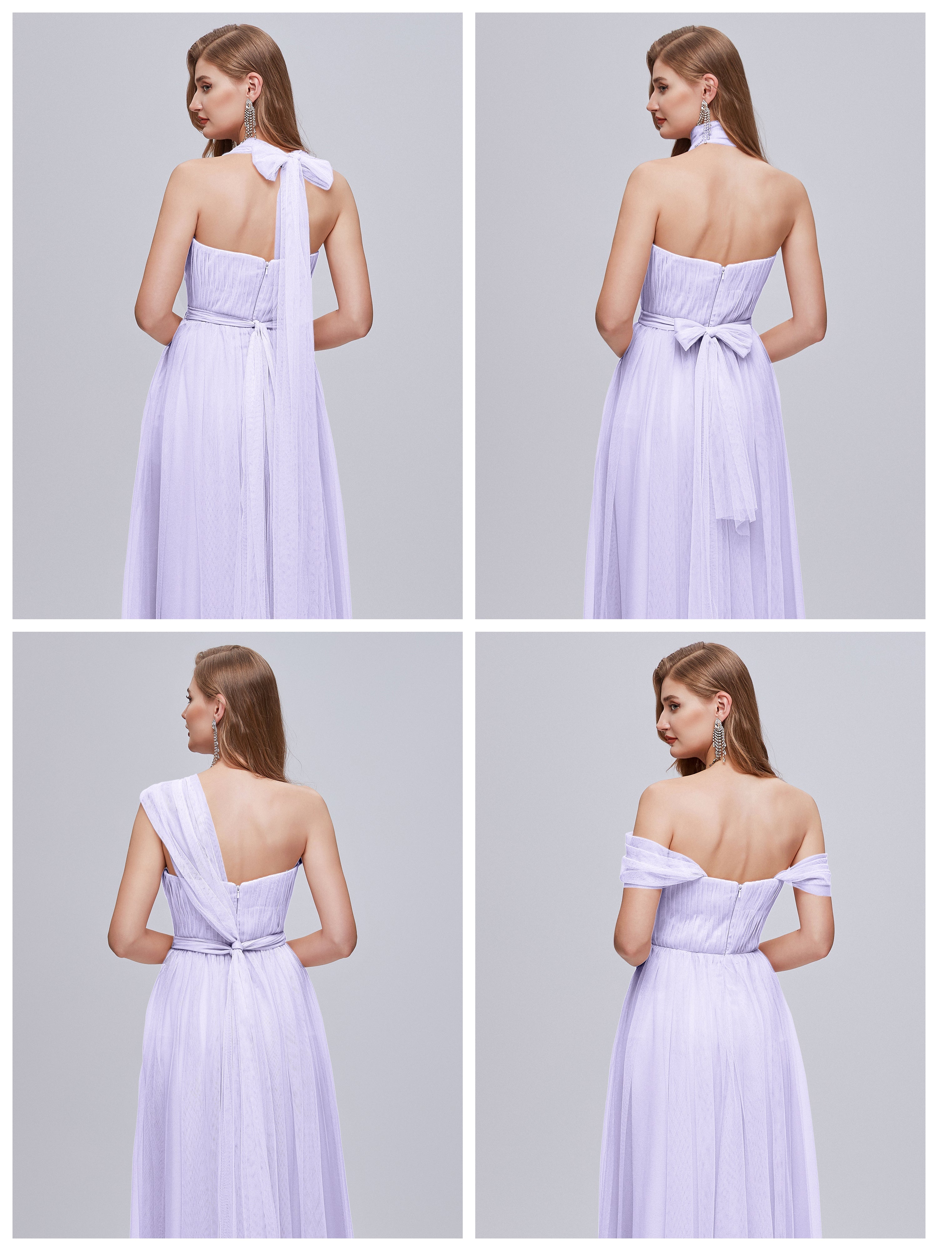 Demoiselle Robe Lilas Convertible Fendue Tulle Robe De Demoiselle D'Honneur