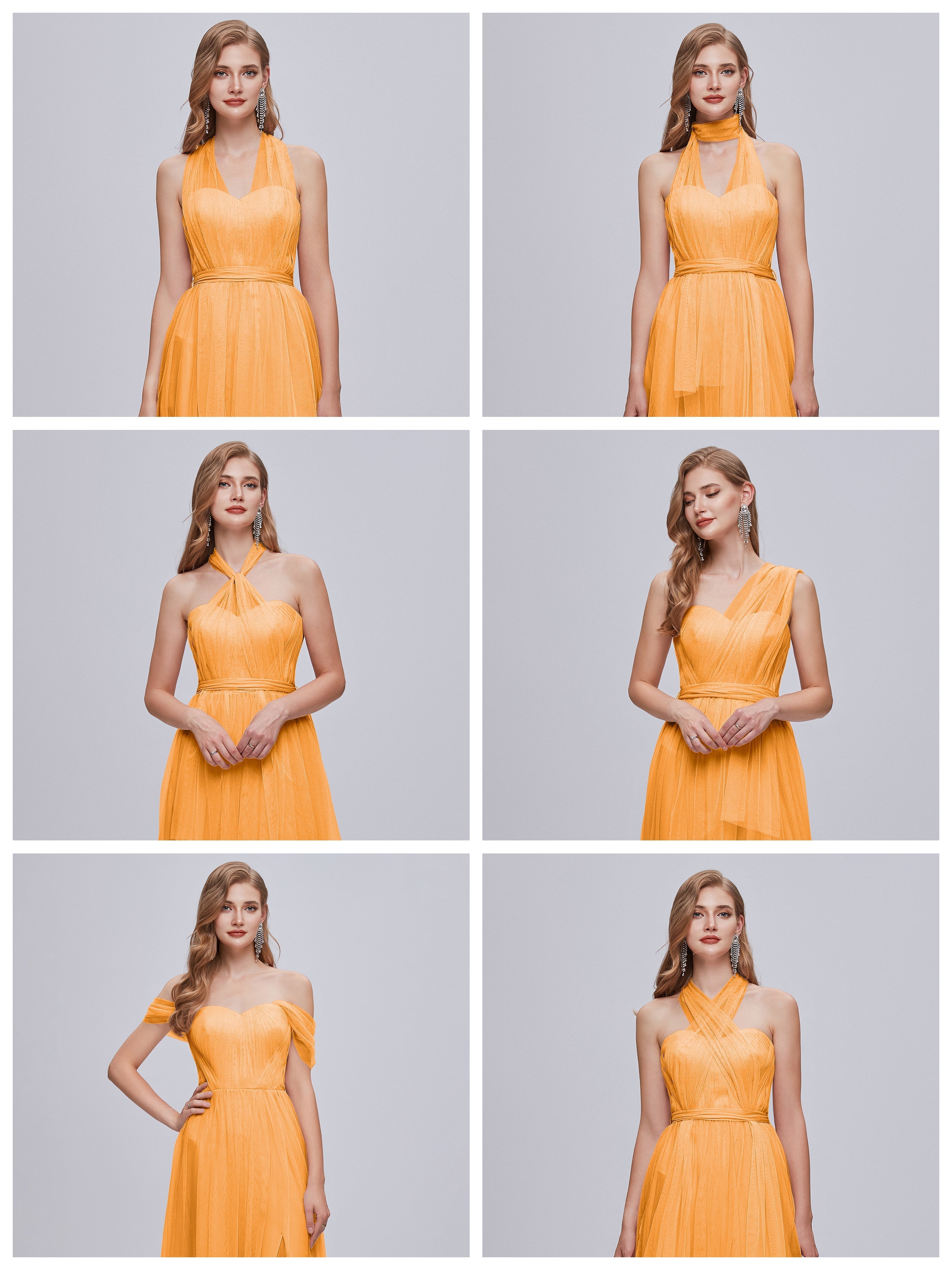 Robes De Demoiselle D'Honneur Mandarine Convertible Fendue Tulle Robe De Demoiselle D'Honneur