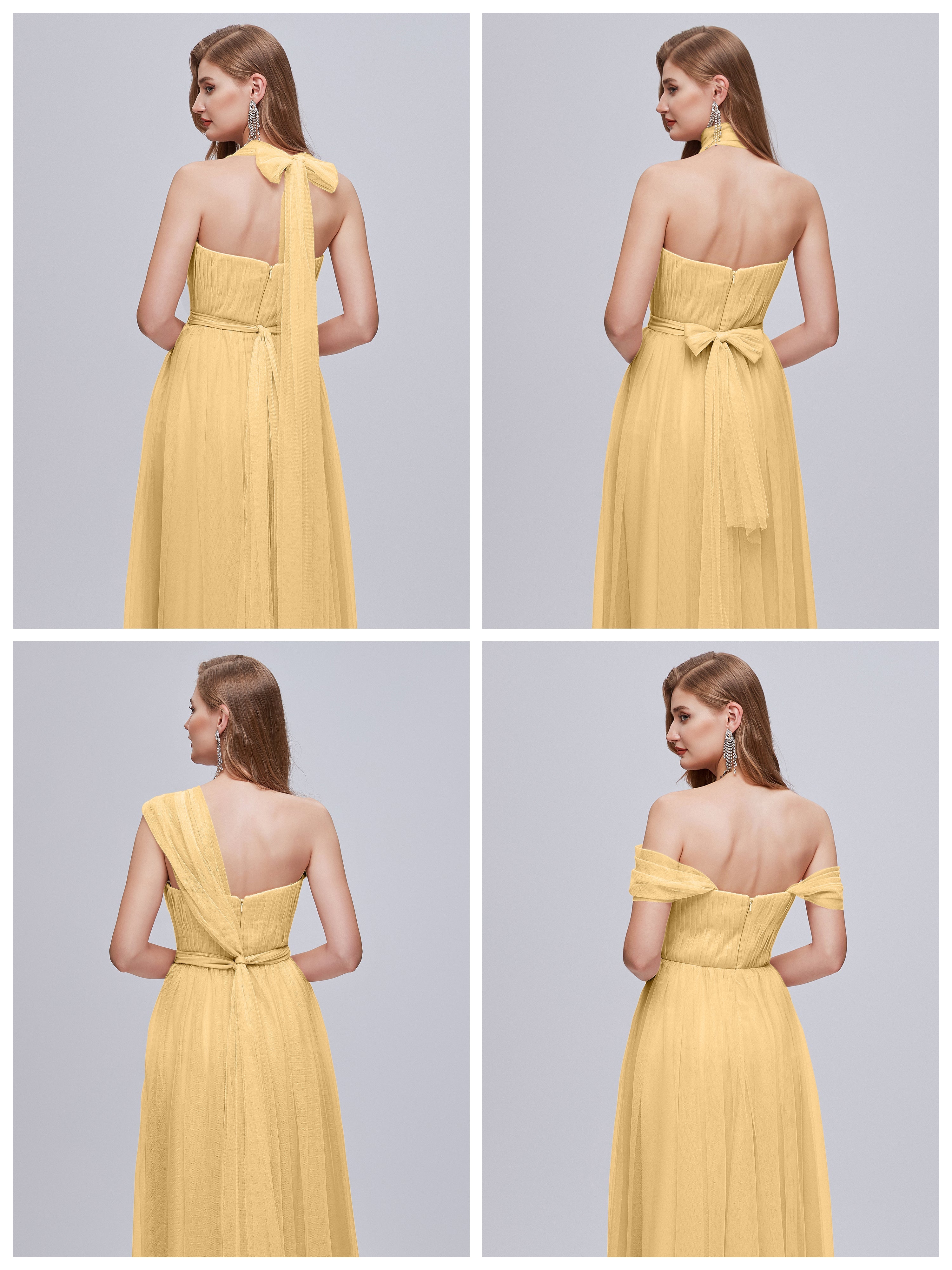 Demoiselle Robe Dorée Mariage Convertible Fendue Tulle Robe De Demoiselle D'Honneur