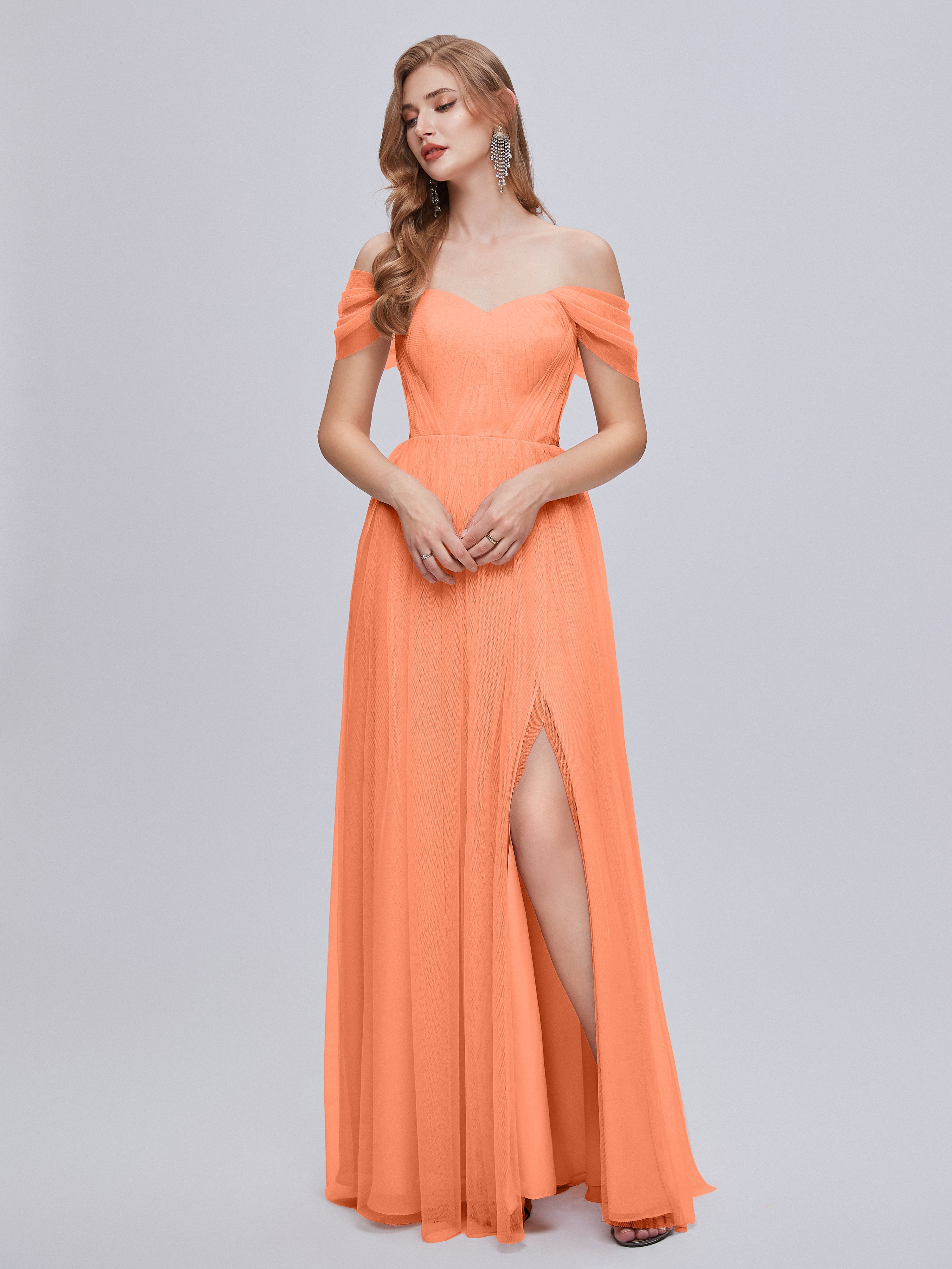 Robes De Demoiselle D'Honneur Papaye Convertible Fendue Tulle Robe De Demoiselle D'Honneur