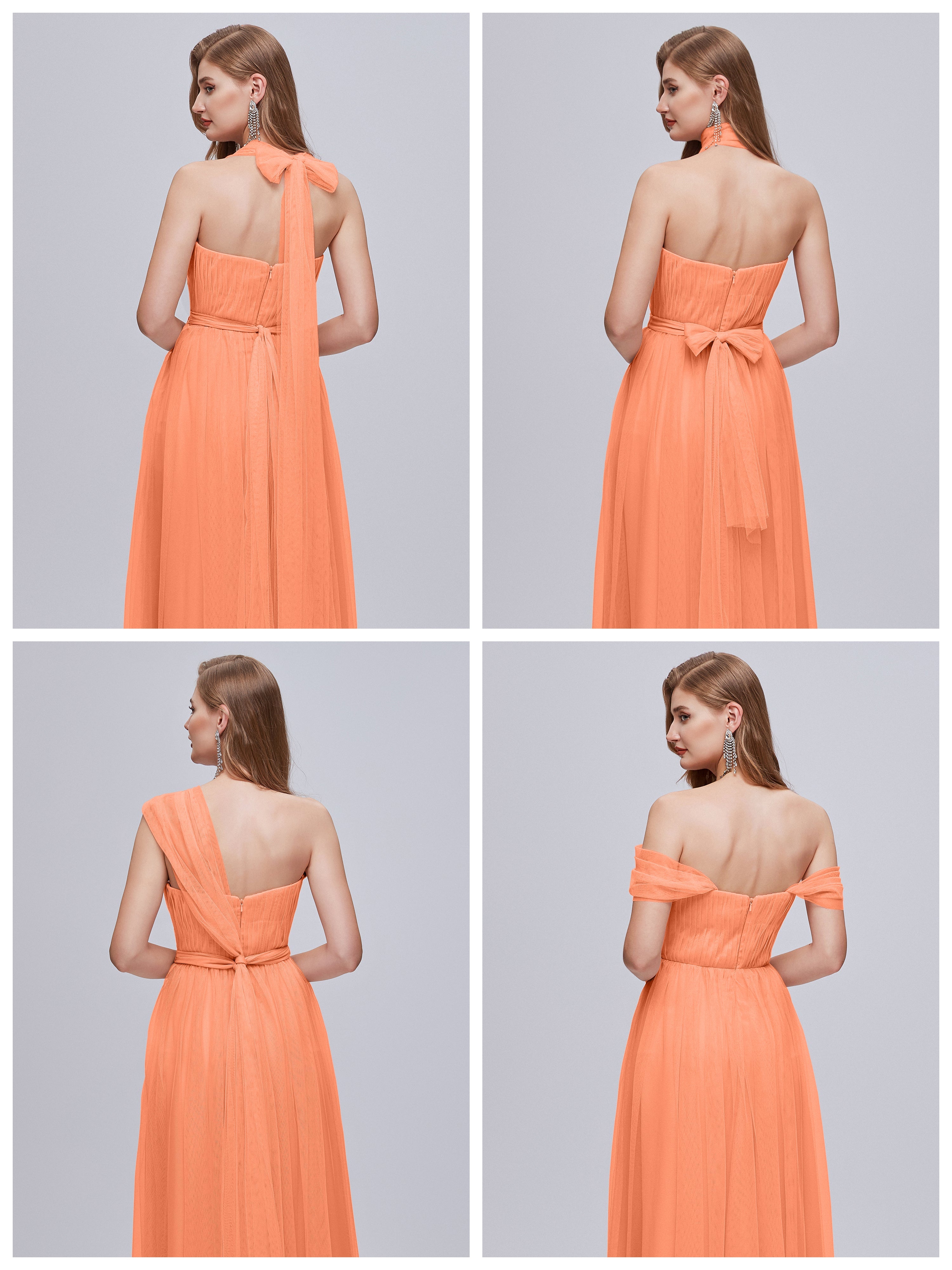 Robes De Demoiselle D'Honneur Papaye Convertible Fendue Tulle Robe De Demoiselle D'Honneur