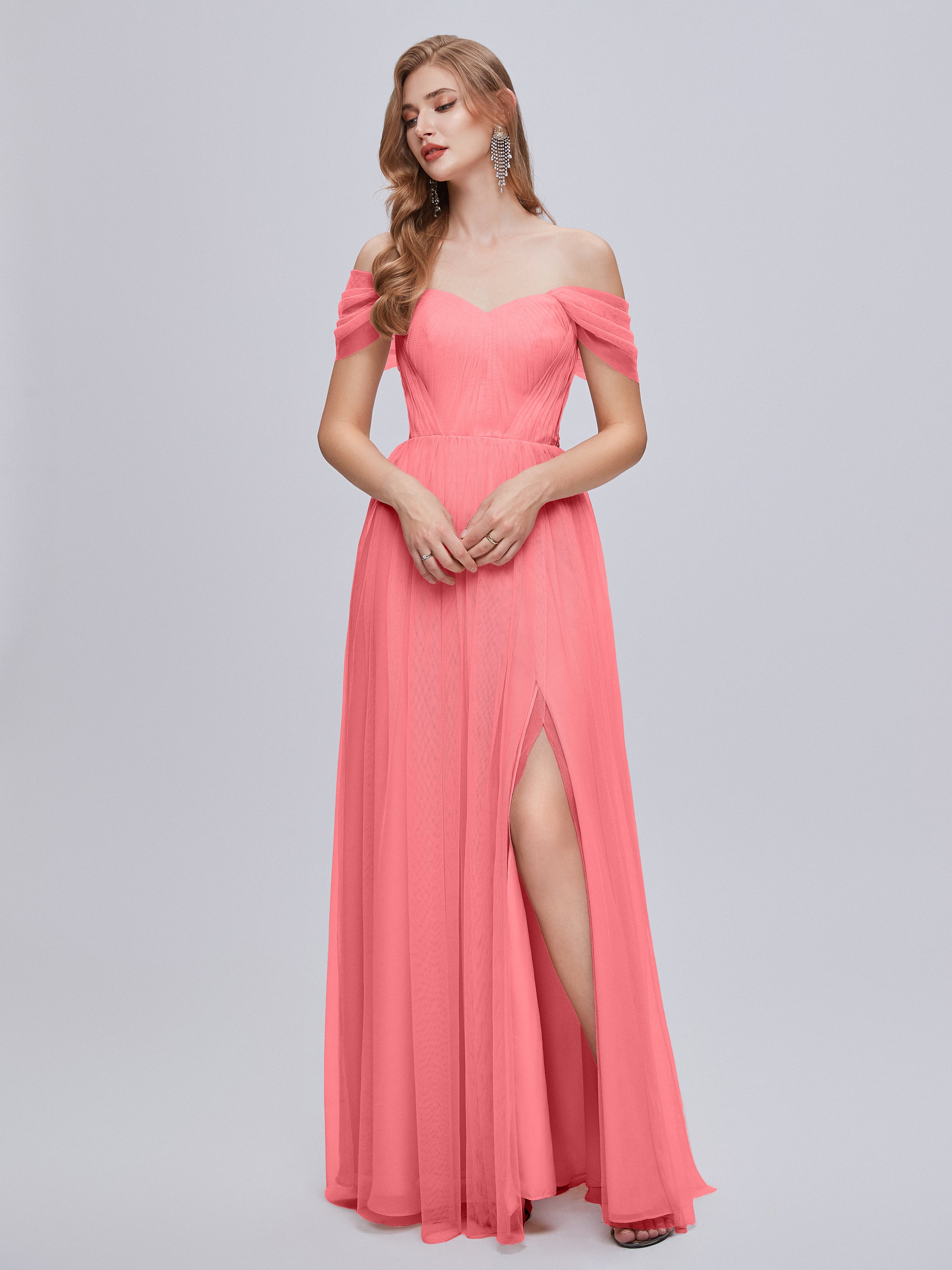 Robes De Demoiselle D'Honneur Pastèque Convertible Fendue Tulle Robe De Demoiselle D'Honneur