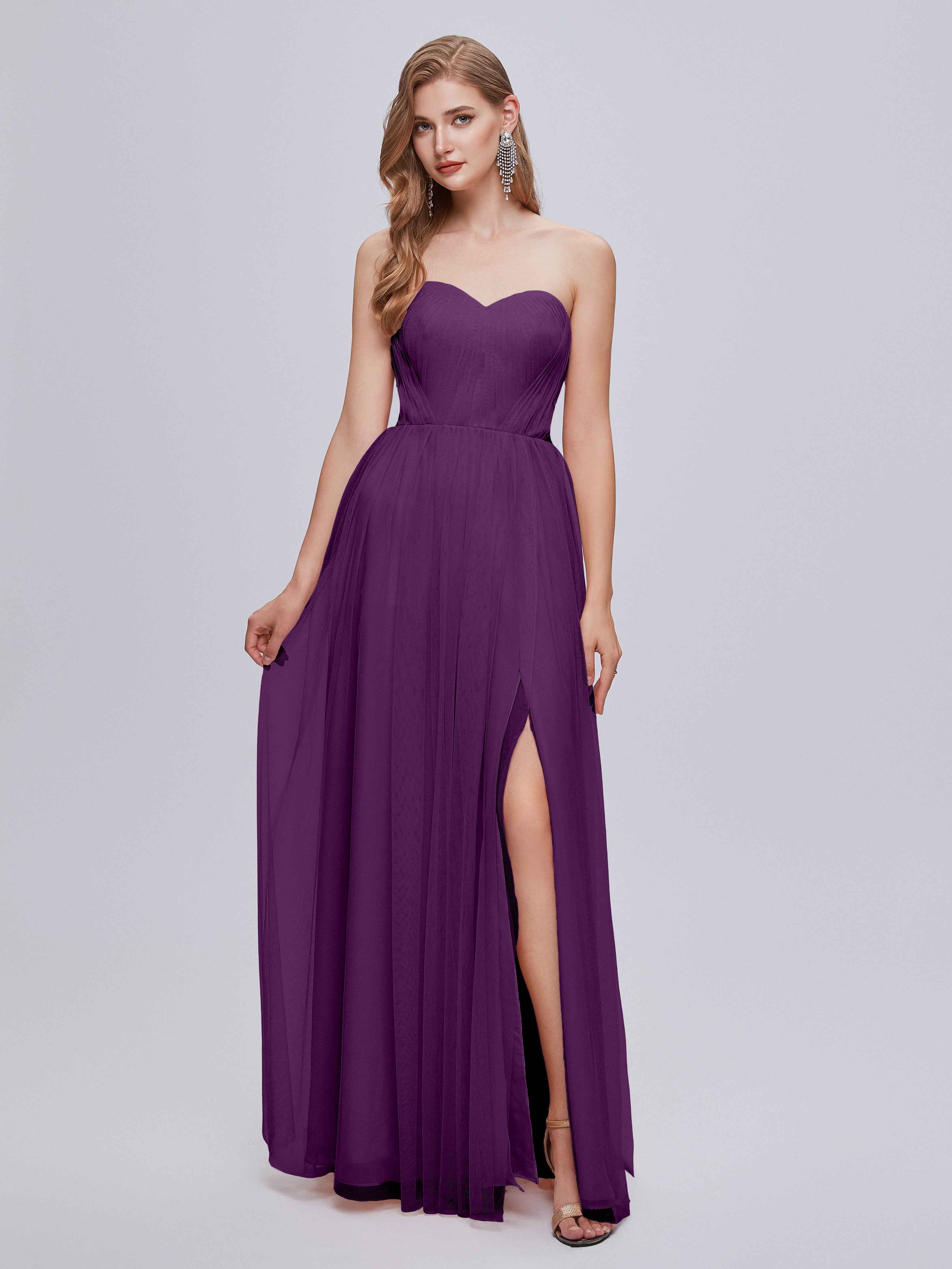 Robes De Demoiselle D'Honneur En Raisin Convertible Fendue Tulle Robe De Demoiselle D'Honneur