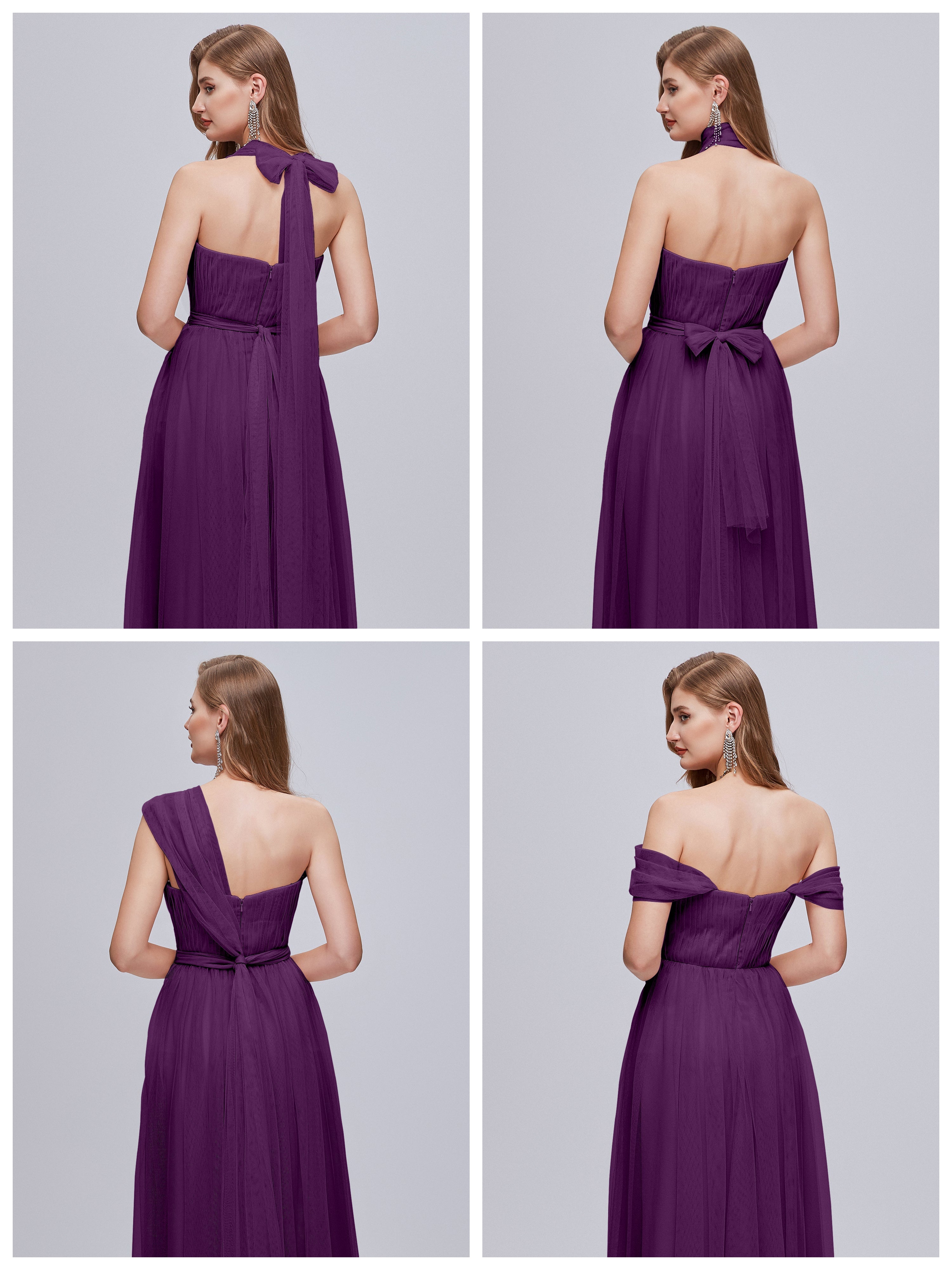 Robes De Demoiselle D'Honneur En Raisin Convertible Fendue Tulle Robe De Demoiselle D'Honneur