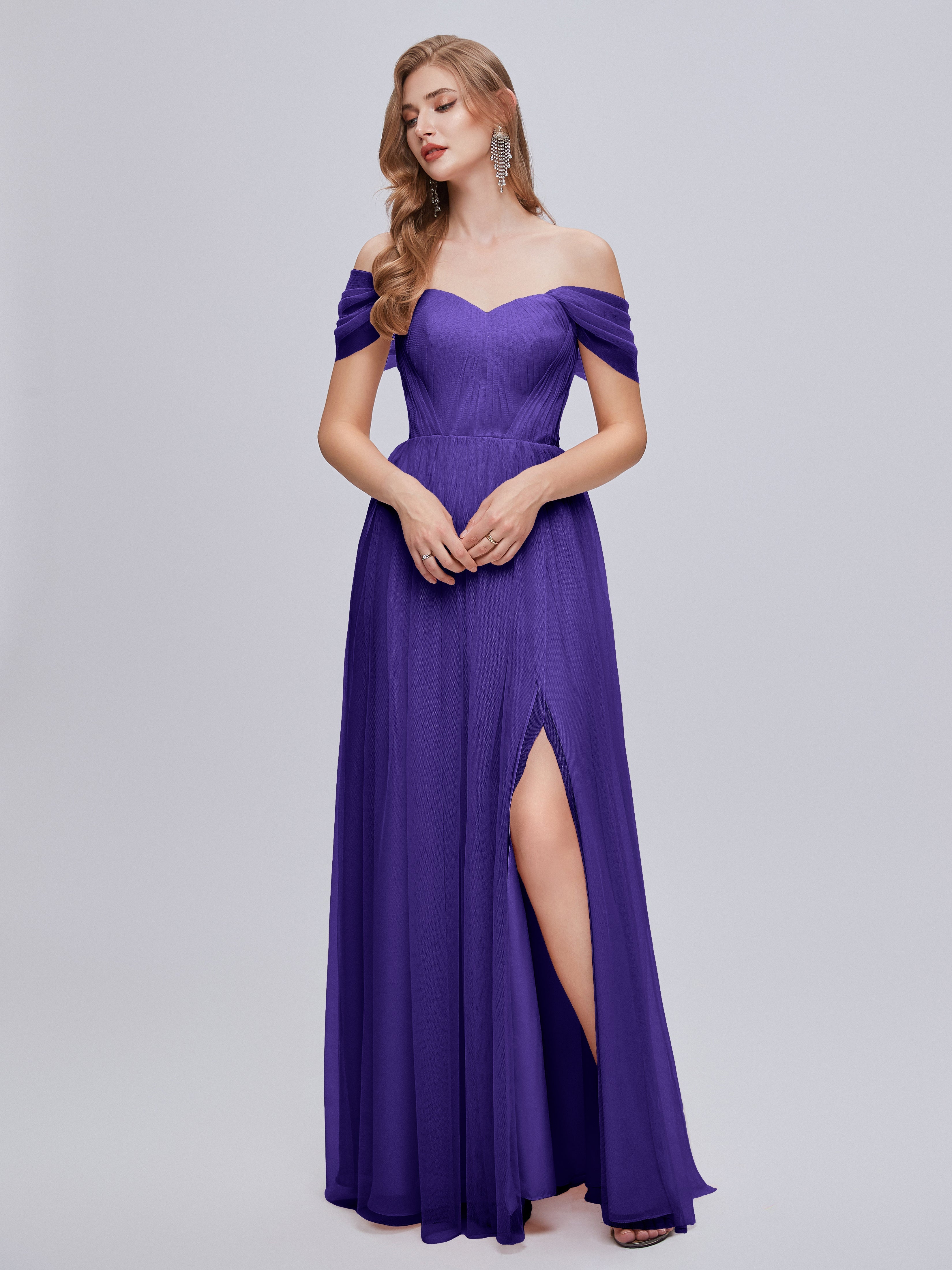 Robes De Demoiselle D'Honneur En Régence Convertible Fendue Tulle Robe De Demoiselle D'Honneur