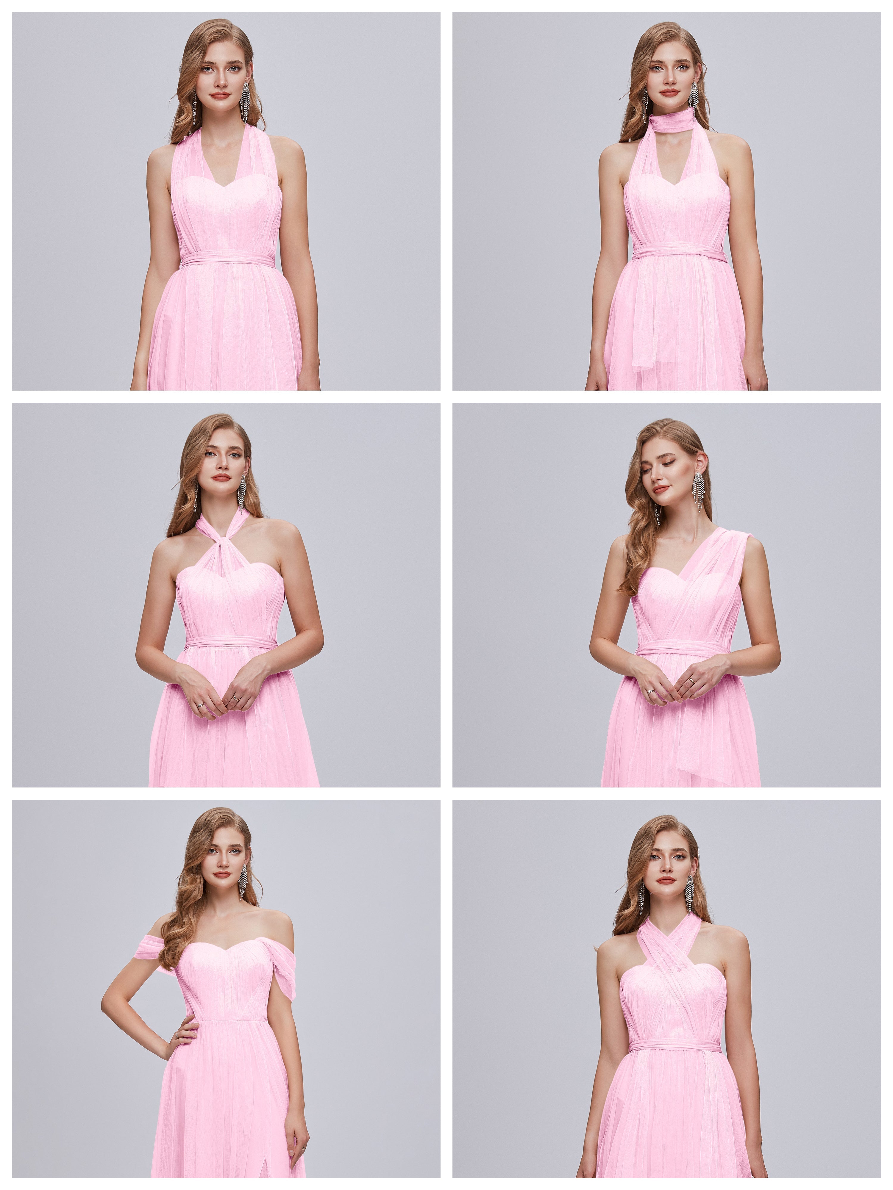 Robe Demoiselle D Honneur Rose Bonbon Convertible Fendue Tulle Robe De Demoiselle D'Honneur