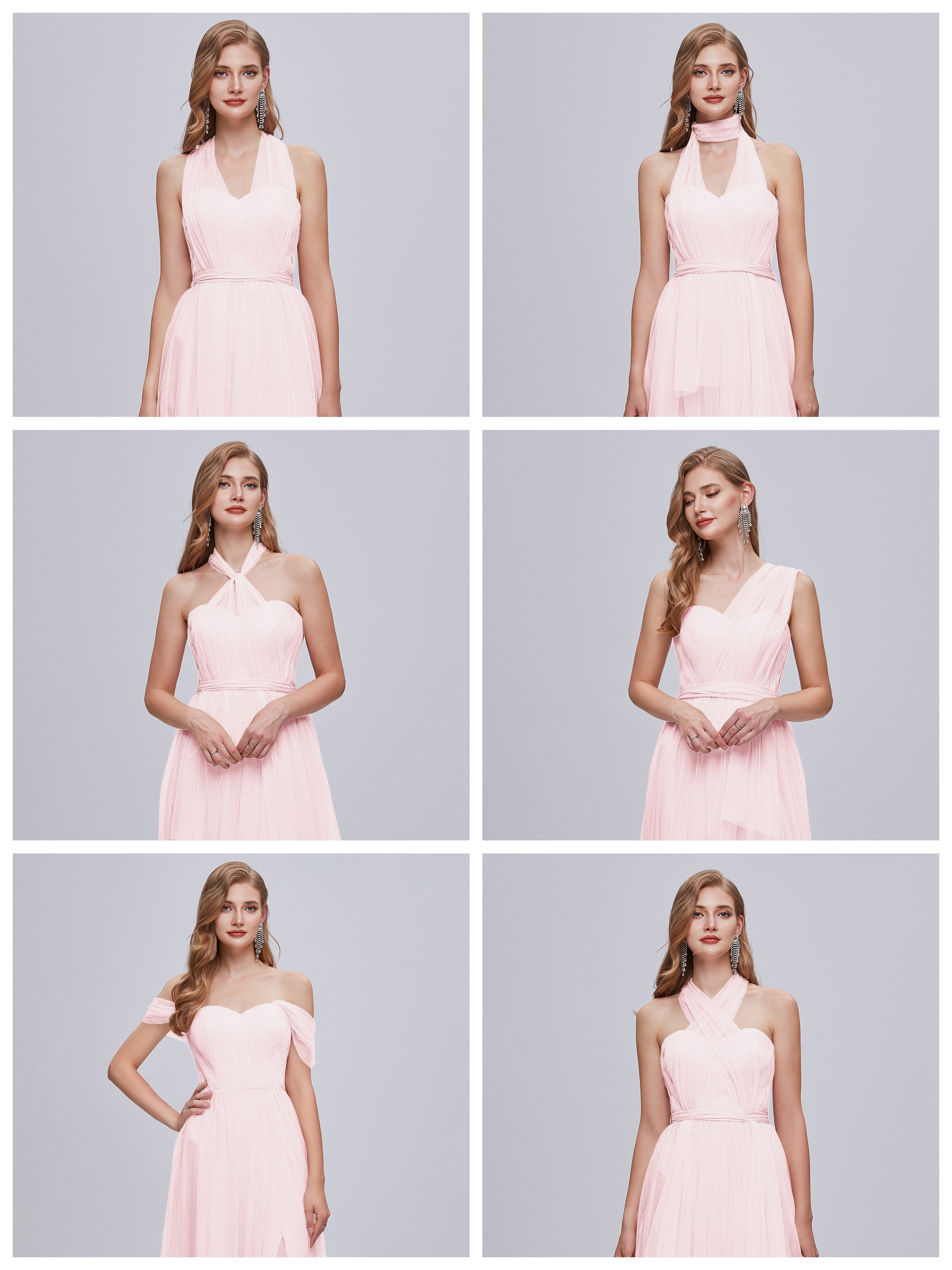Robe De Demoiselle D Honneur Rose Pale Convertible Fendue Tulle Robe De Demoiselle D'Honneur