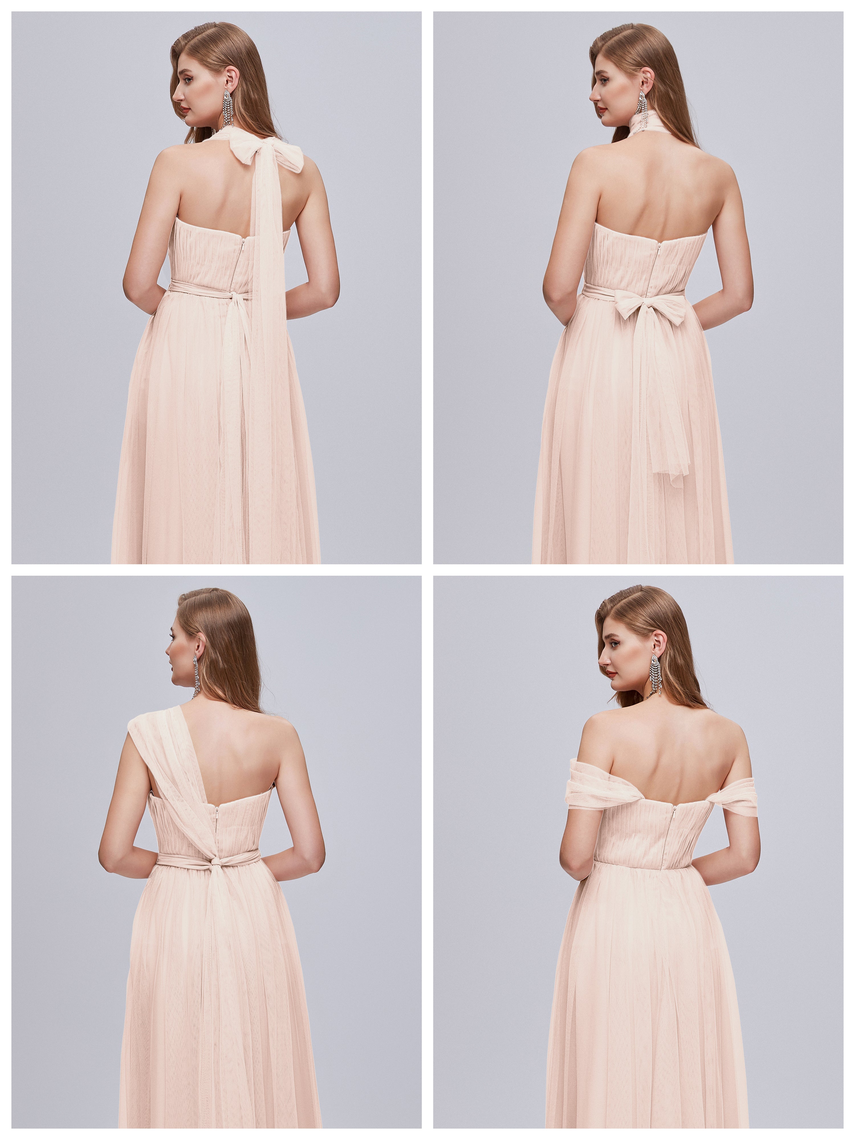 Robe Demoiselle D Honneur Rose Perle Convertible Fendue Tulle Robe De Demoiselle D'Honneur