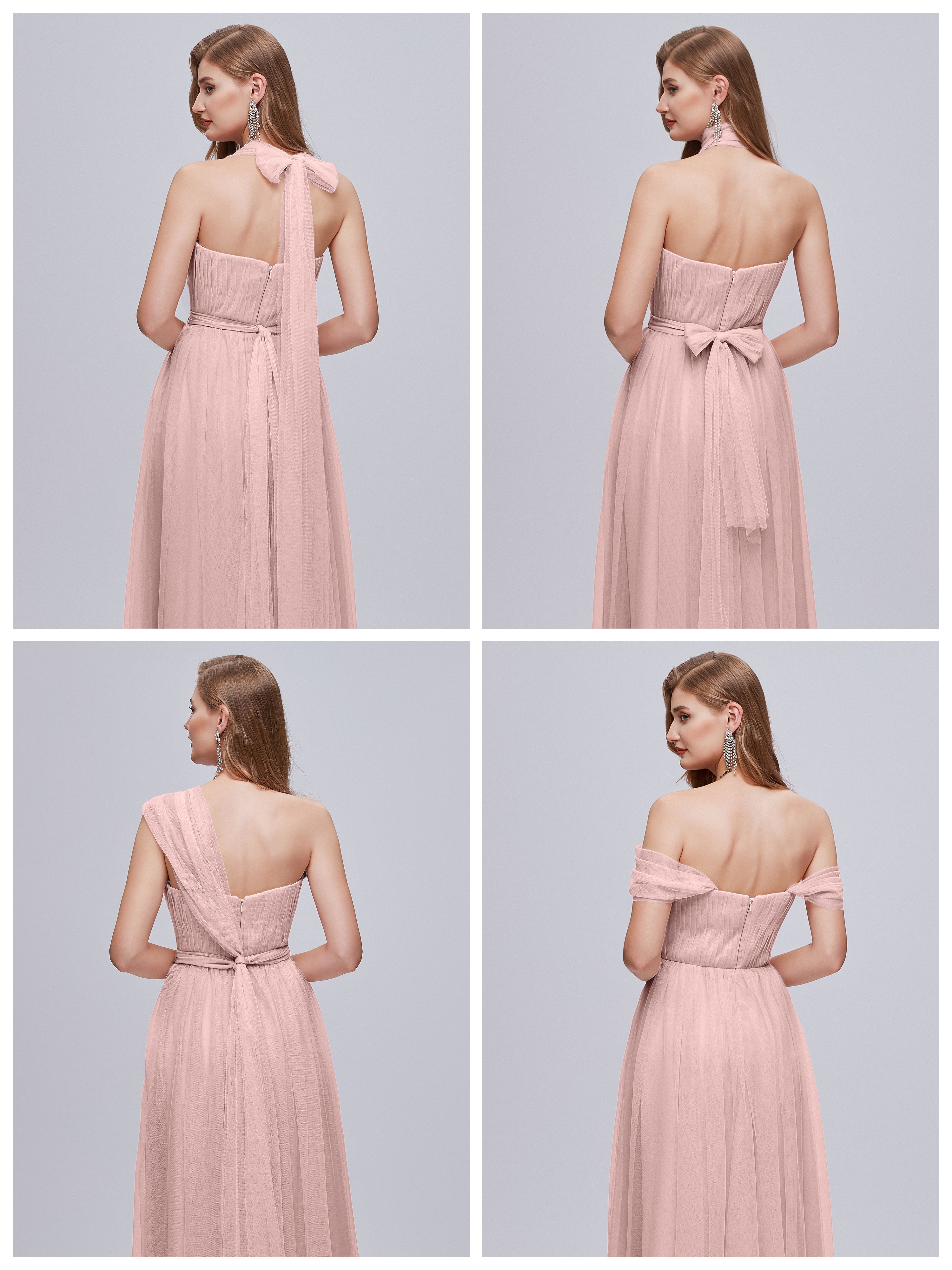 Robes Demoiselle D Honneur Rose Poudré Convertible Fendue Tulle Robe De Demoiselle D'Honneur