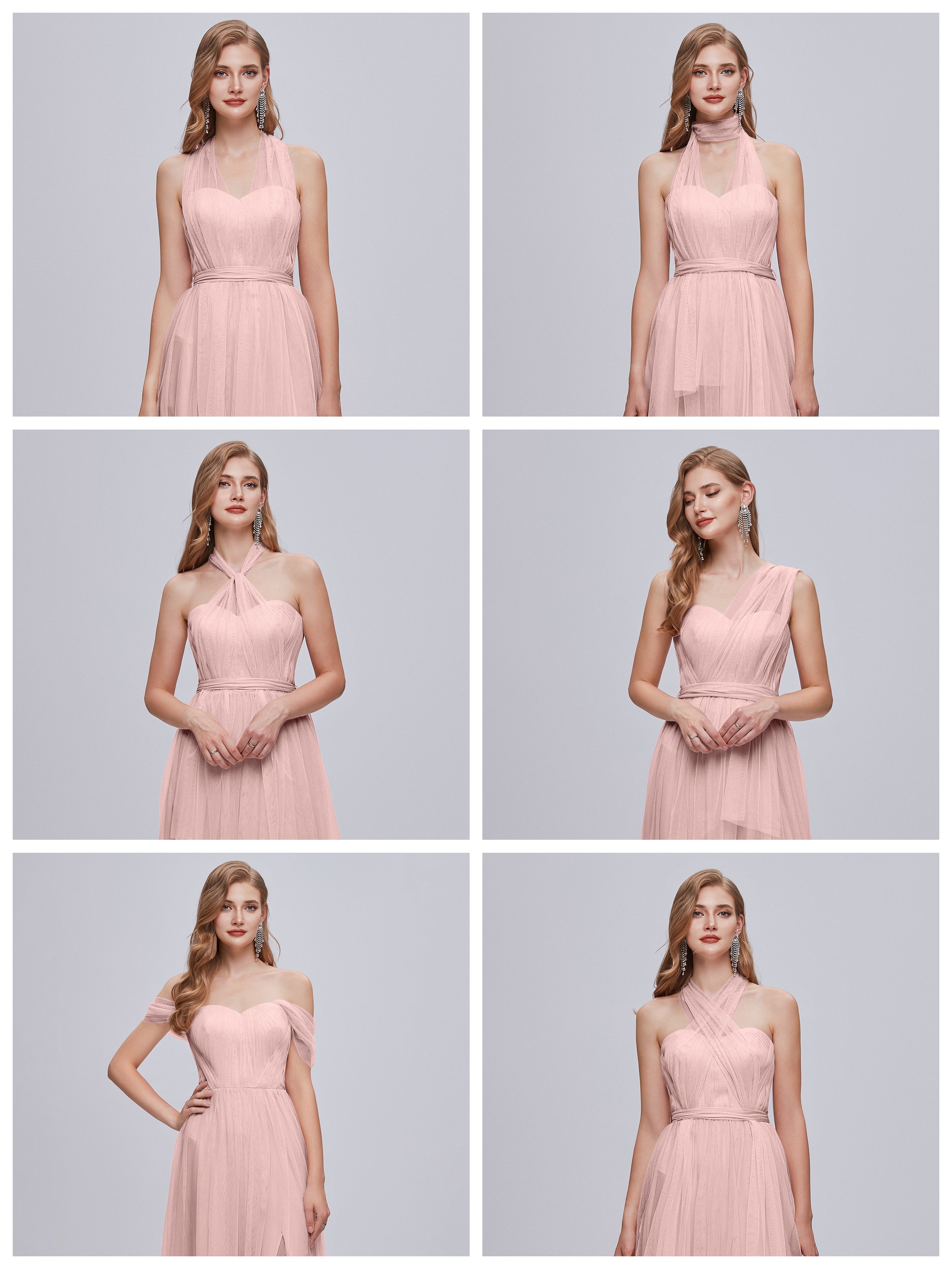 Robes Demoiselle D Honneur Rose Poudré Convertible Fendue Tulle Robe De Demoiselle D'Honneur