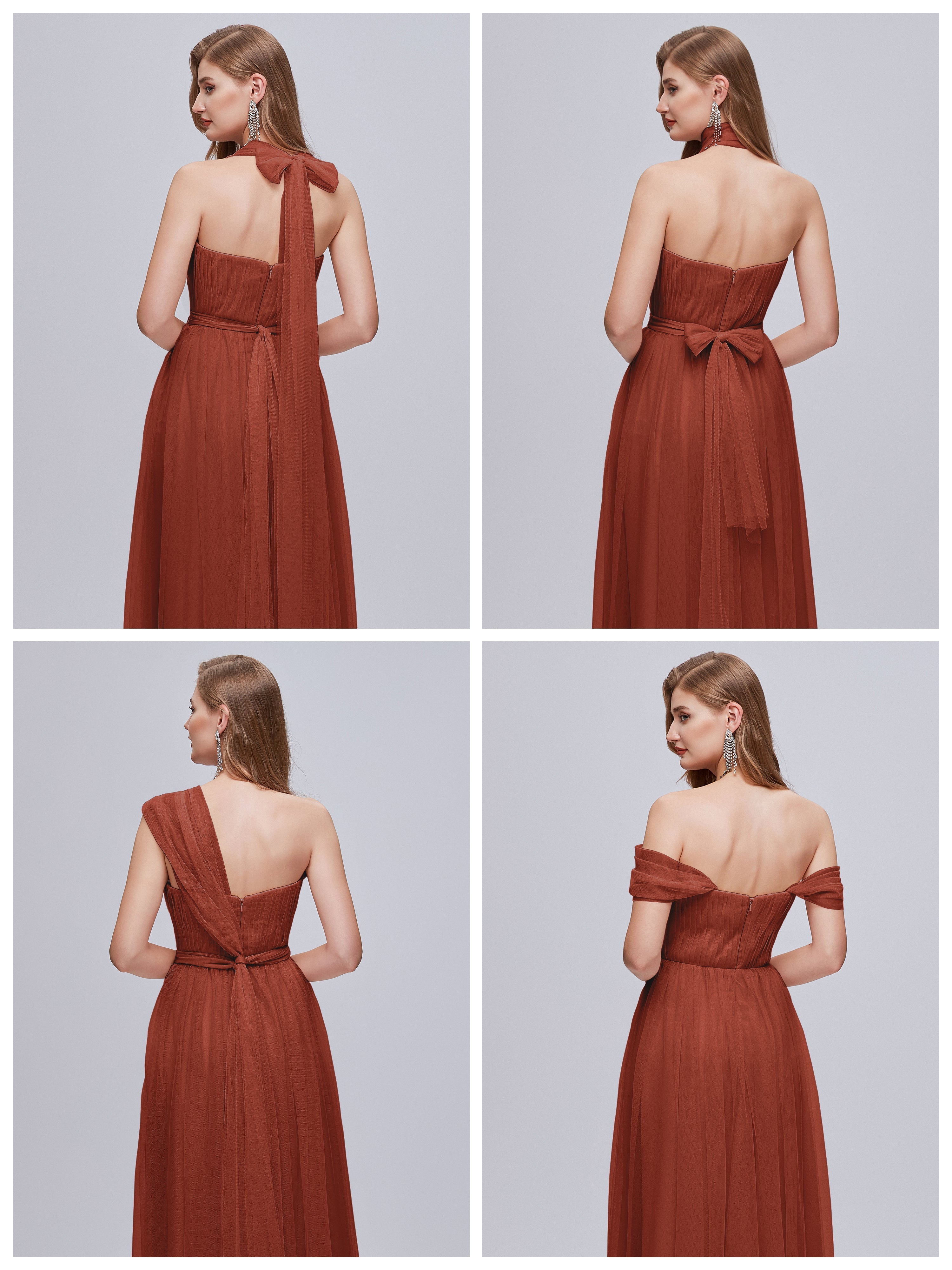 Robes De Demoiselle D'Honneur Couleur Rouille Bon Marché Convertible Fendue Tulle Robe De Demoiselle D'Honneur