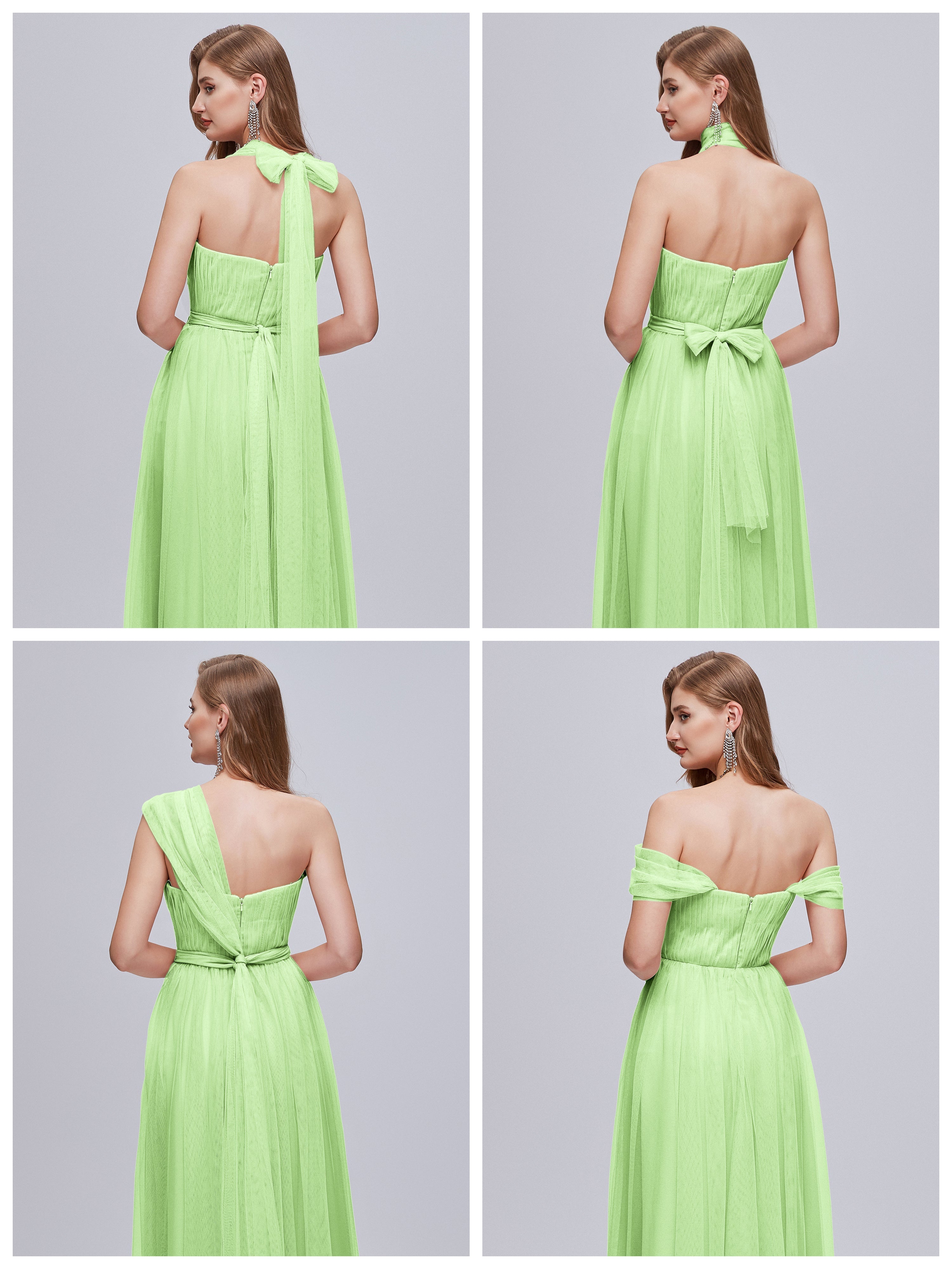 Robe Demoiselle D Honneur Vert Sauge Convertible Fendue Tulle Robe De Demoiselle D'Honneur