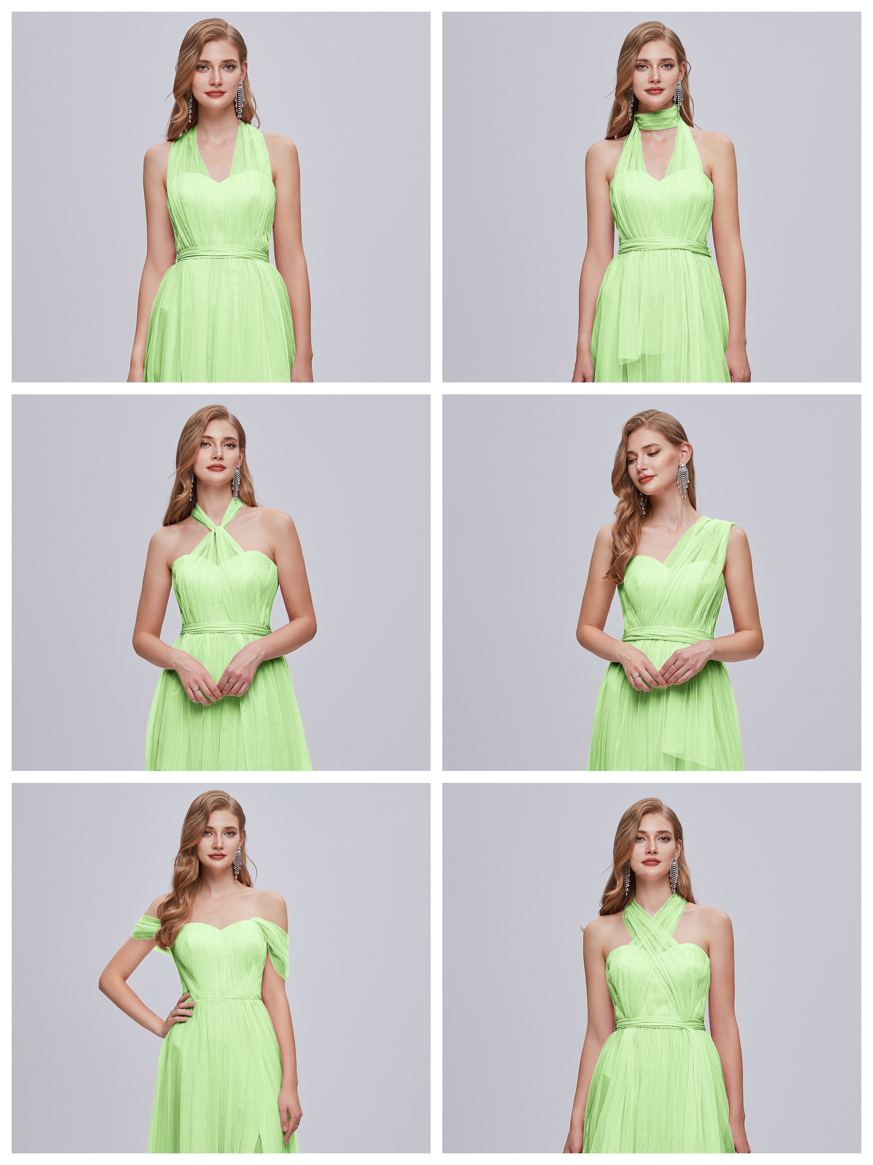 Robe Demoiselle D Honneur Vert Sauge Convertible Fendue Tulle Robe De Demoiselle D'Honneur