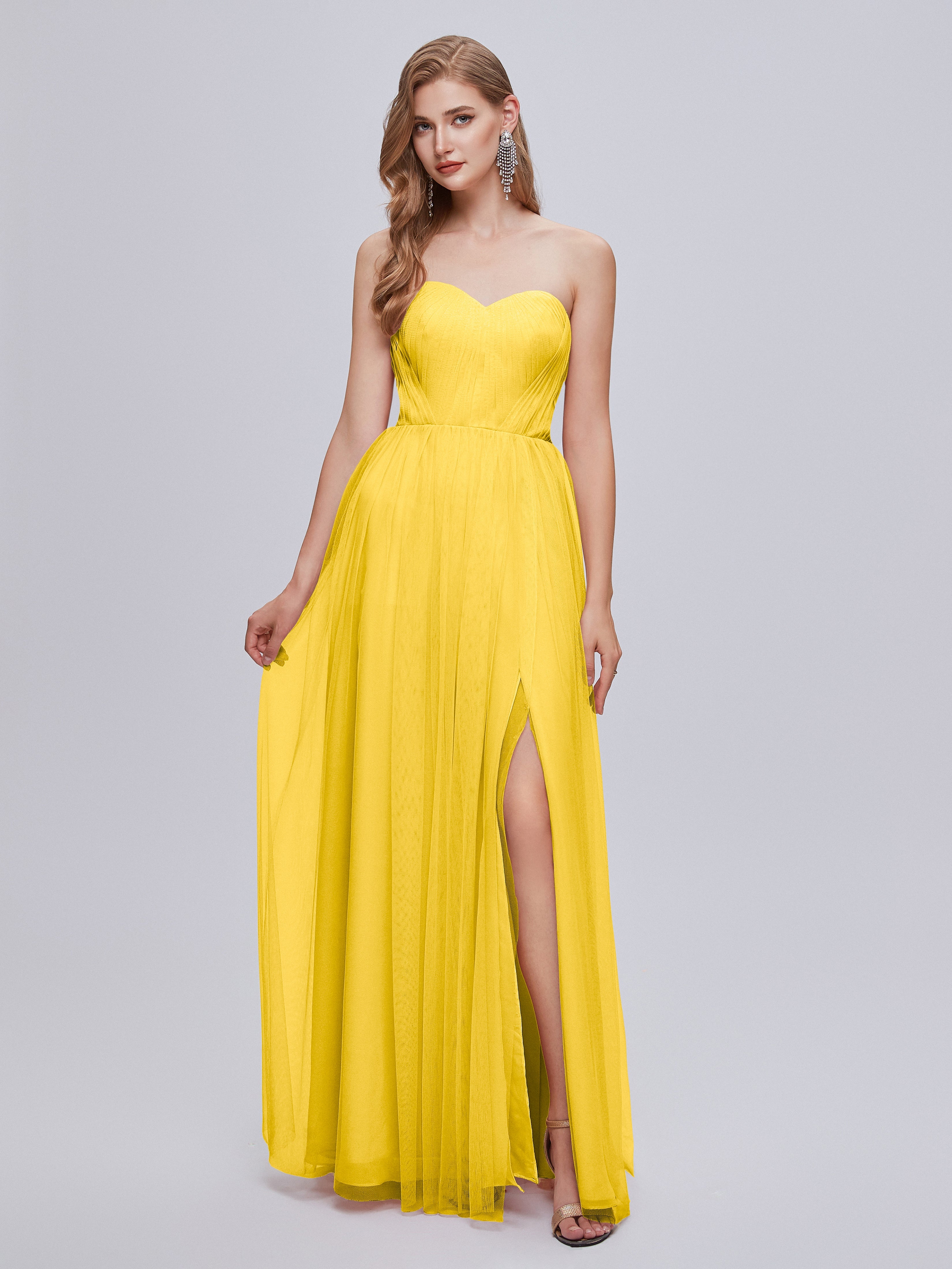 Robe De Demoiselle D'Honneur Souci Convertible Fendue Tulle Robe De Demoiselle D'Honneur