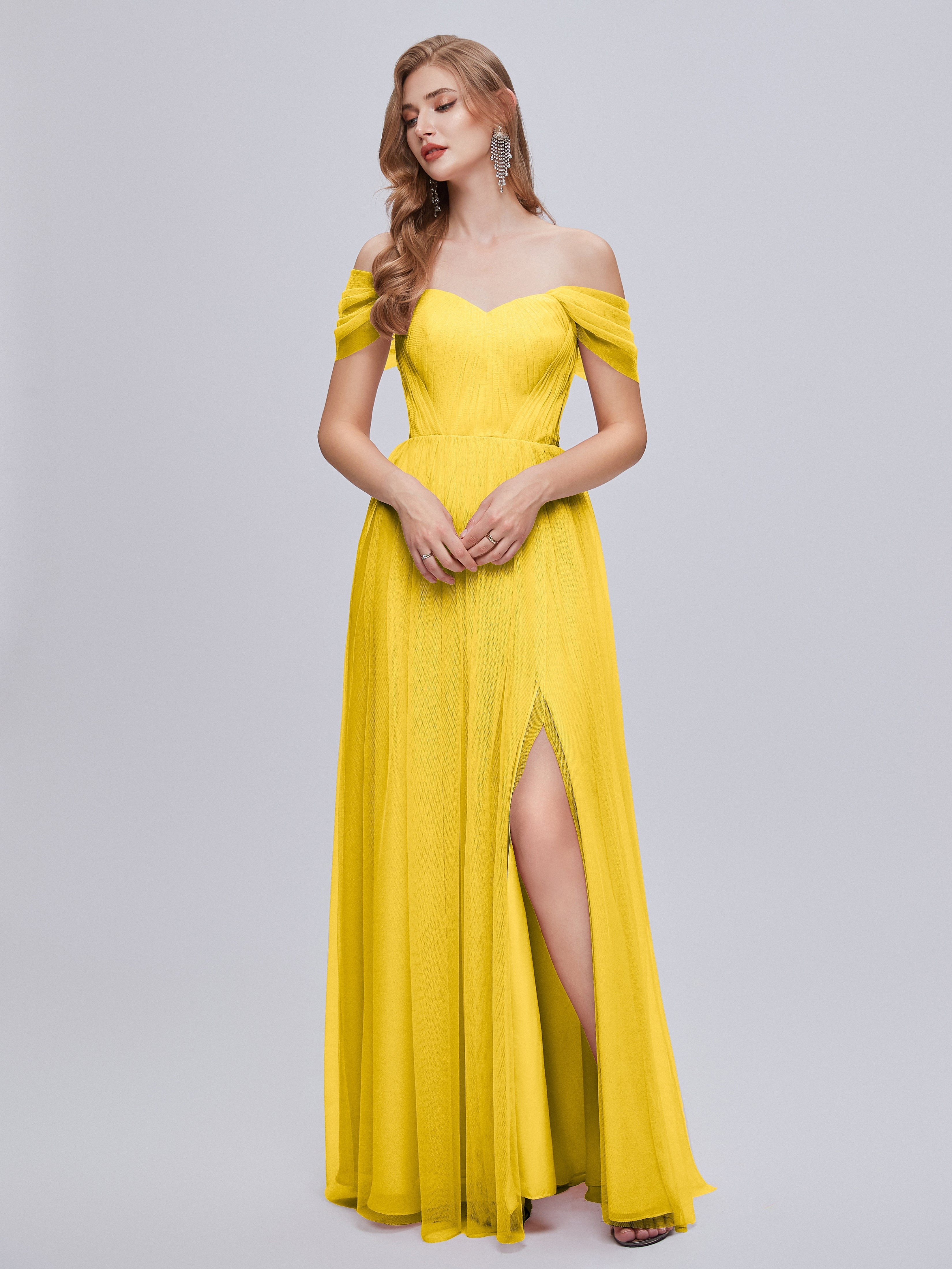 Robe De Demoiselle D'Honneur Souci Convertible Fendue Tulle Robe De Demoiselle D'Honneur