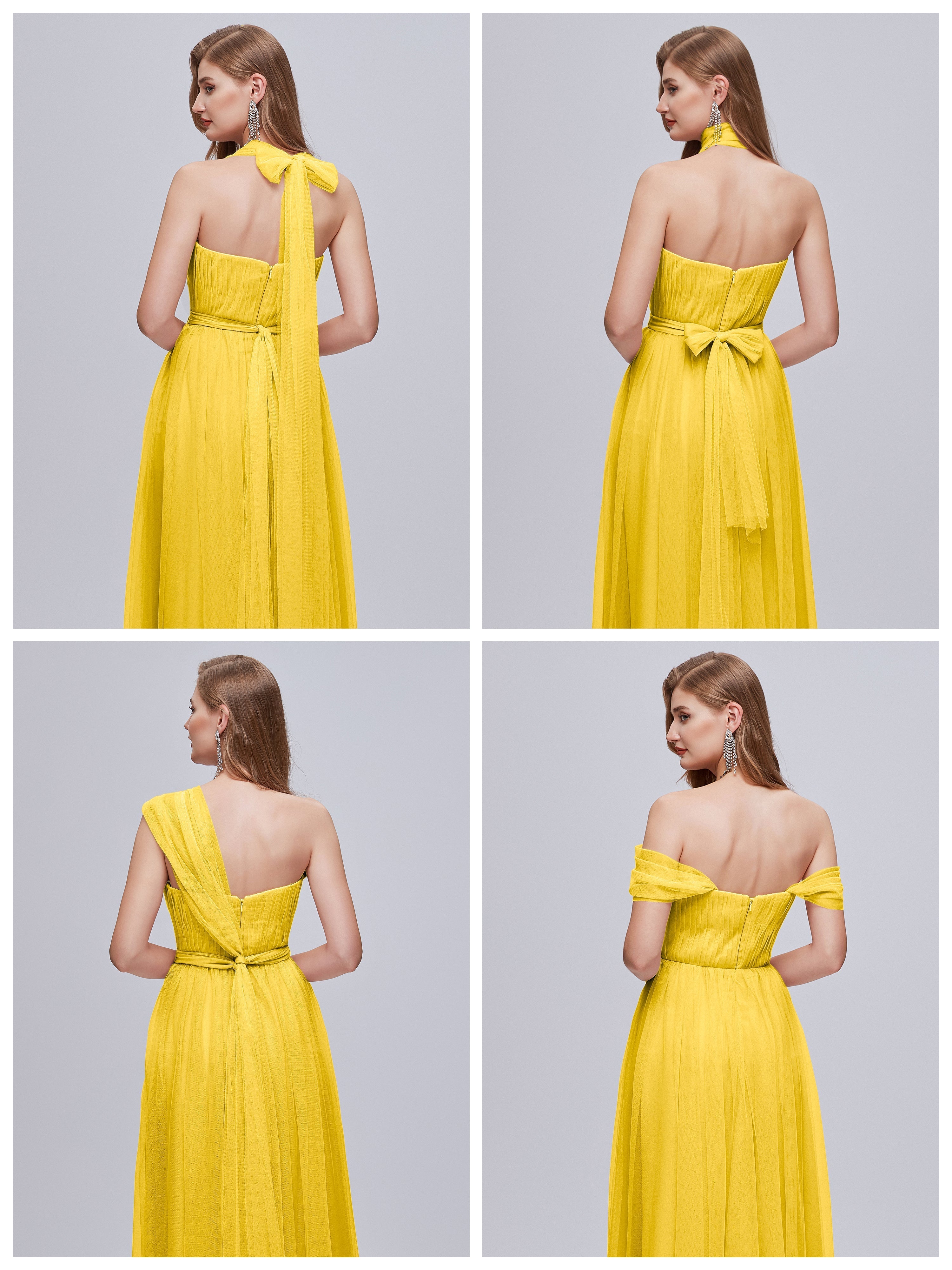 Robe De Demoiselle D'Honneur Souci Convertible Fendue Tulle Robe De Demoiselle D'Honneur