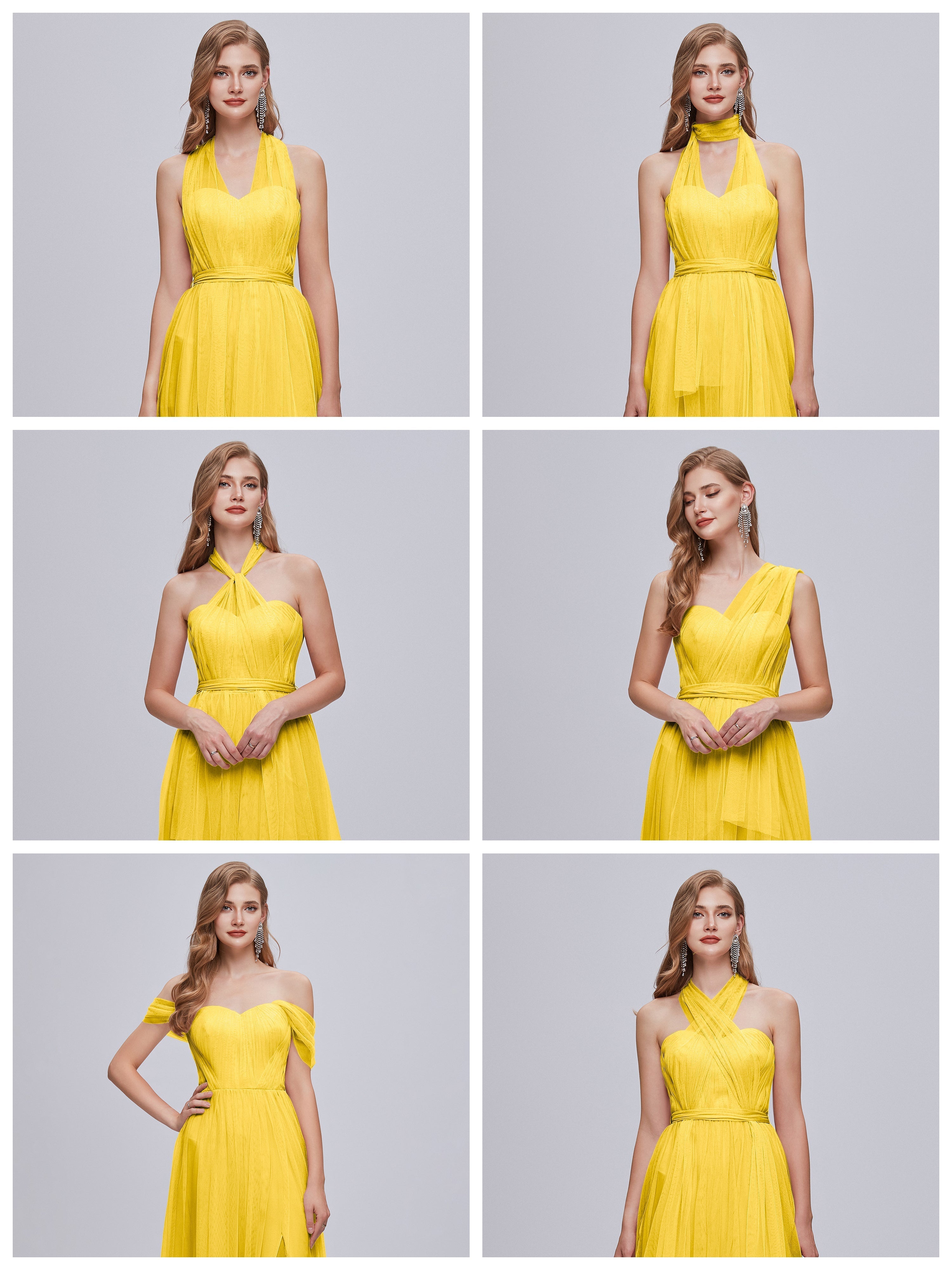 Robe De Demoiselle D'Honneur Souci Convertible Fendue Tulle Robe De Demoiselle D'Honneur