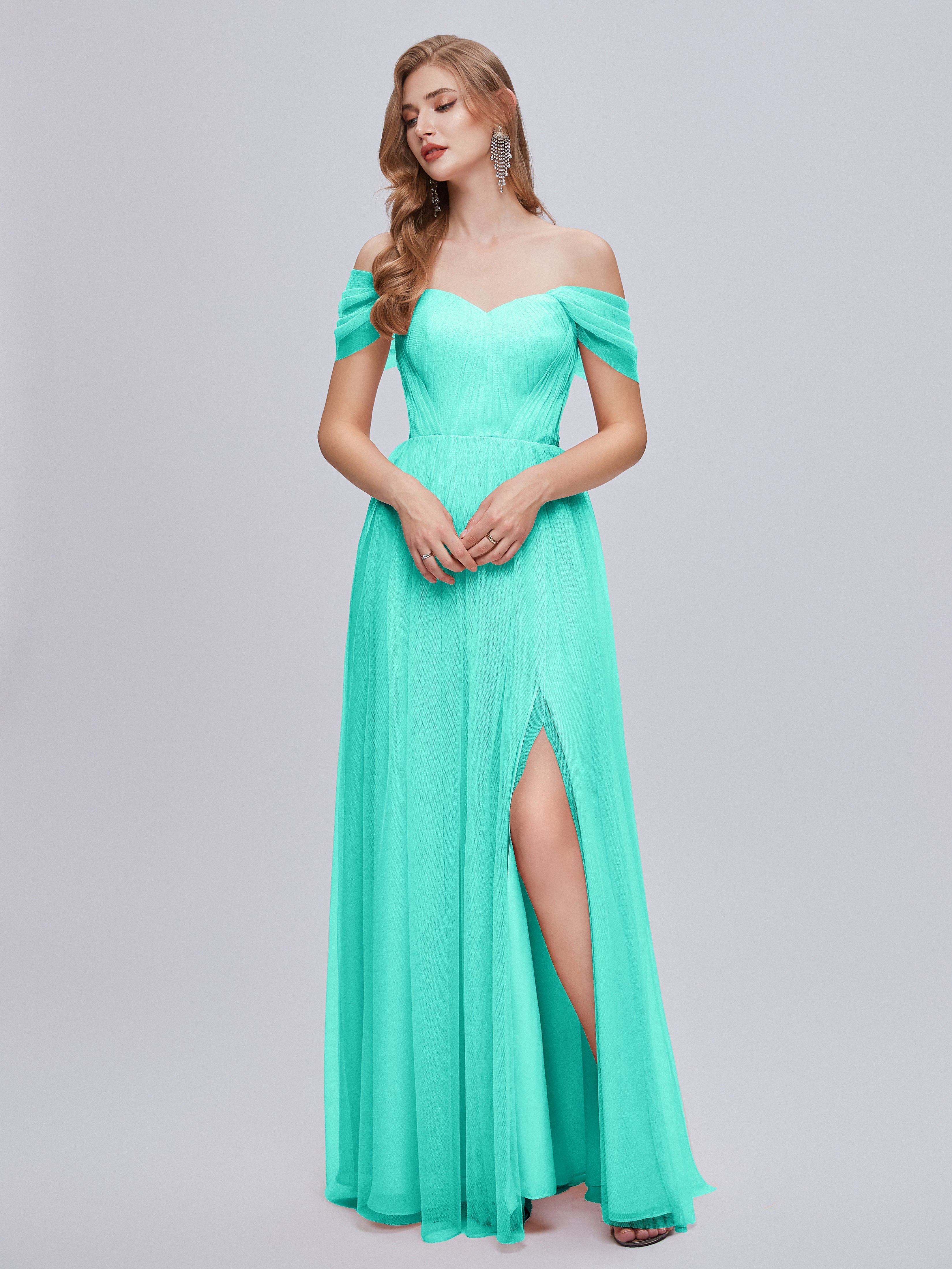 Robes De Demoiselle D'Honneur Spa Convertible Fendue Tulle Robe De Demoiselle D'Honneur