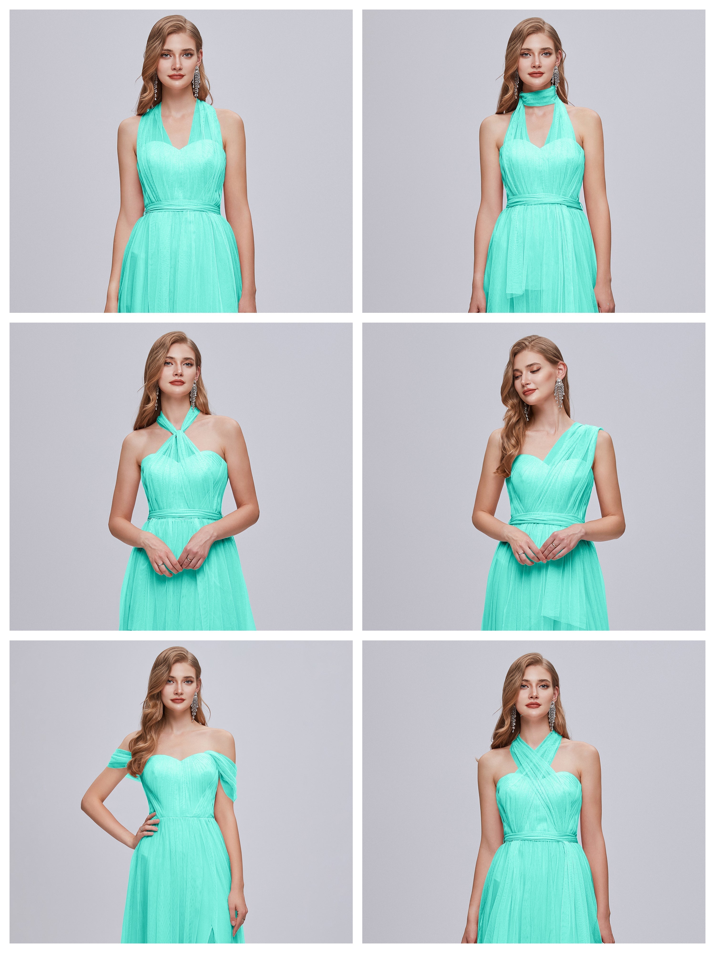 Robes De Demoiselle D'Honneur Spa Convertible Fendue Tulle Robe De Demoiselle D'Honneur