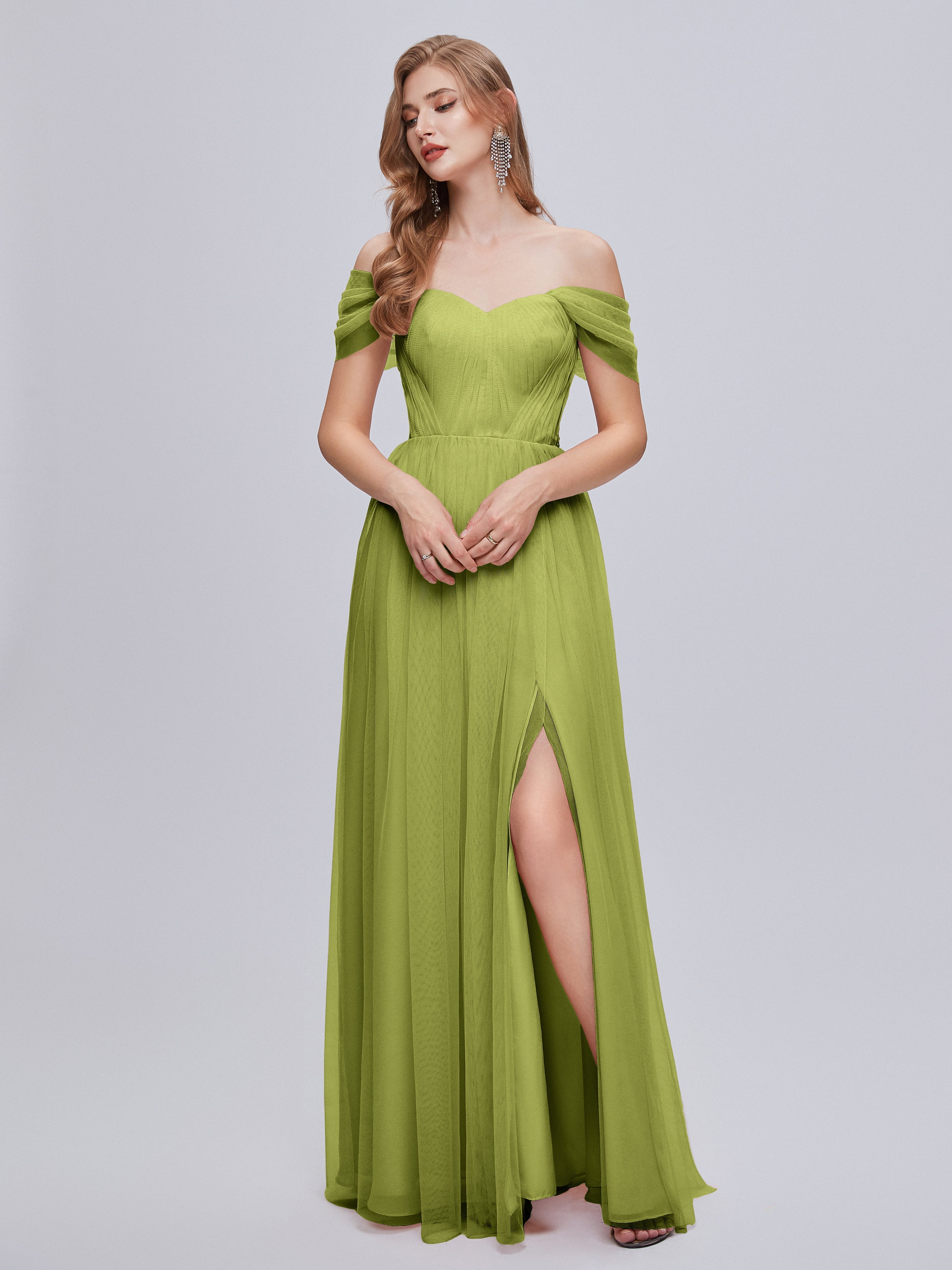 Robes De Demoiselle D'Honneur Trèfle Convertible Fendue Tulle Robe De Demoiselle D'Honneur