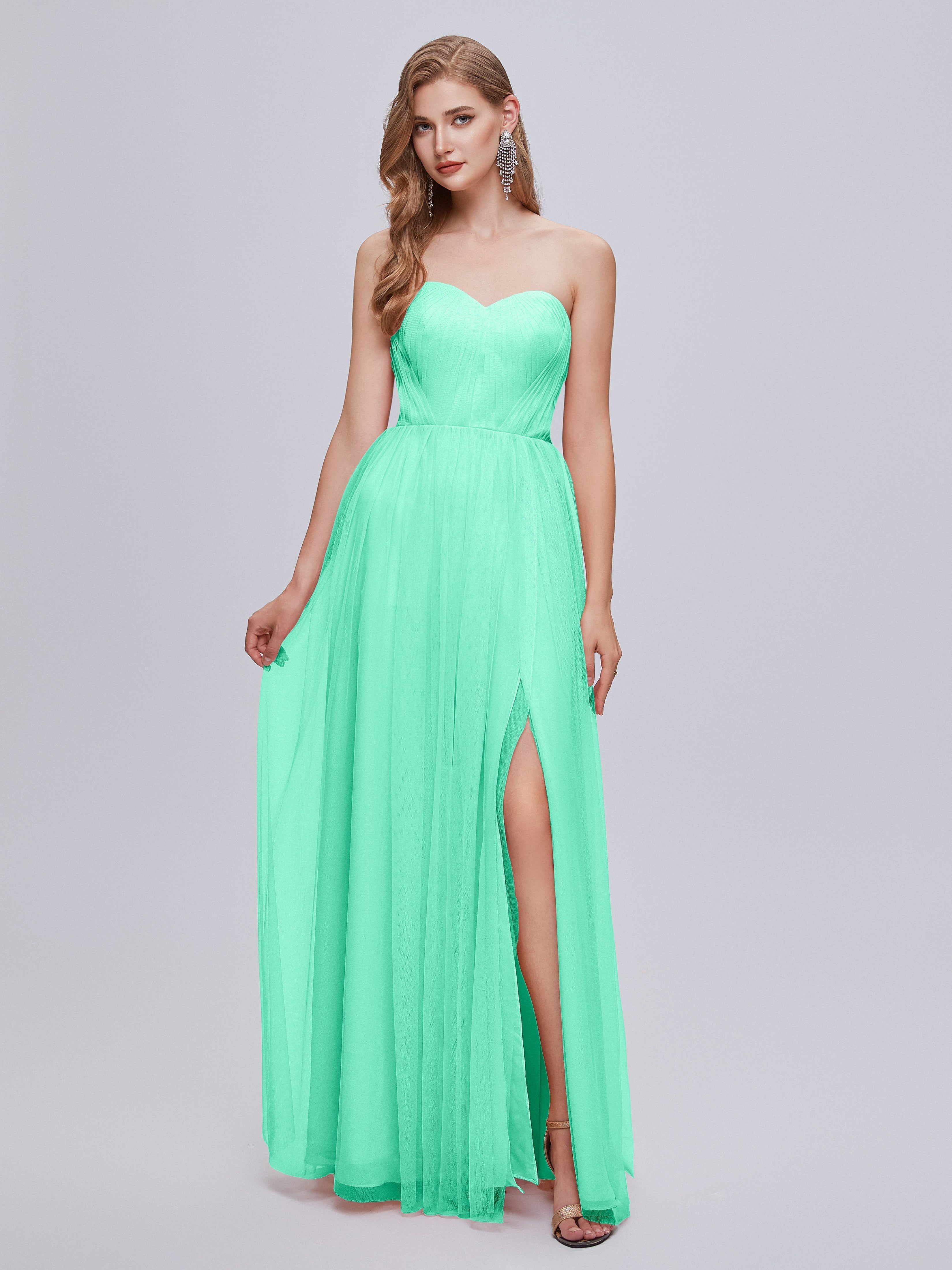 Robe De Demoiselle D Honneur Bleu Turquoise Convertible Fendue Tulle Robe De Demoiselle D'Honneur