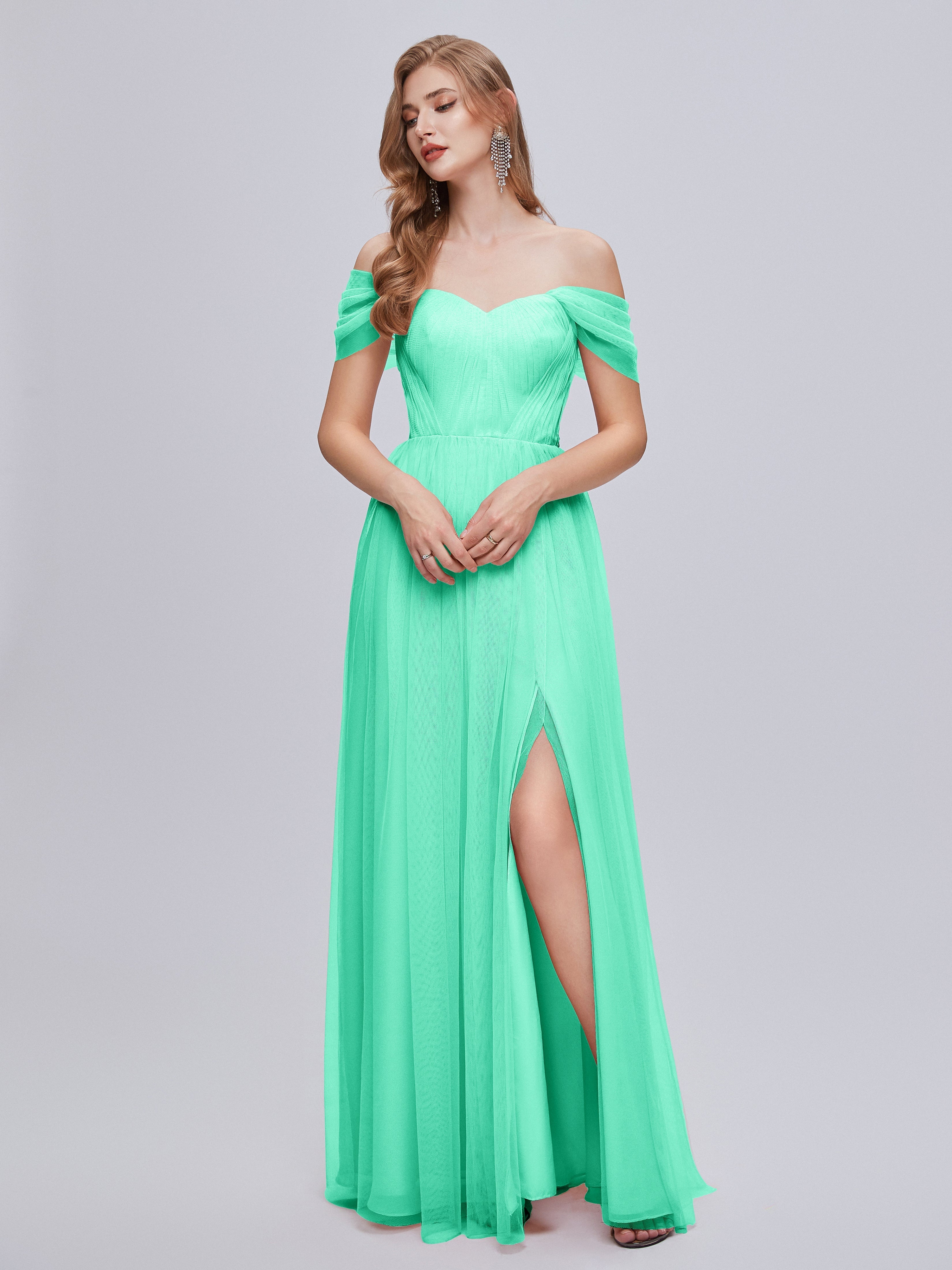Robe De Demoiselle D Honneur Bleu Turquoise Convertible Fendue Tulle Robe De Demoiselle D'Honneur