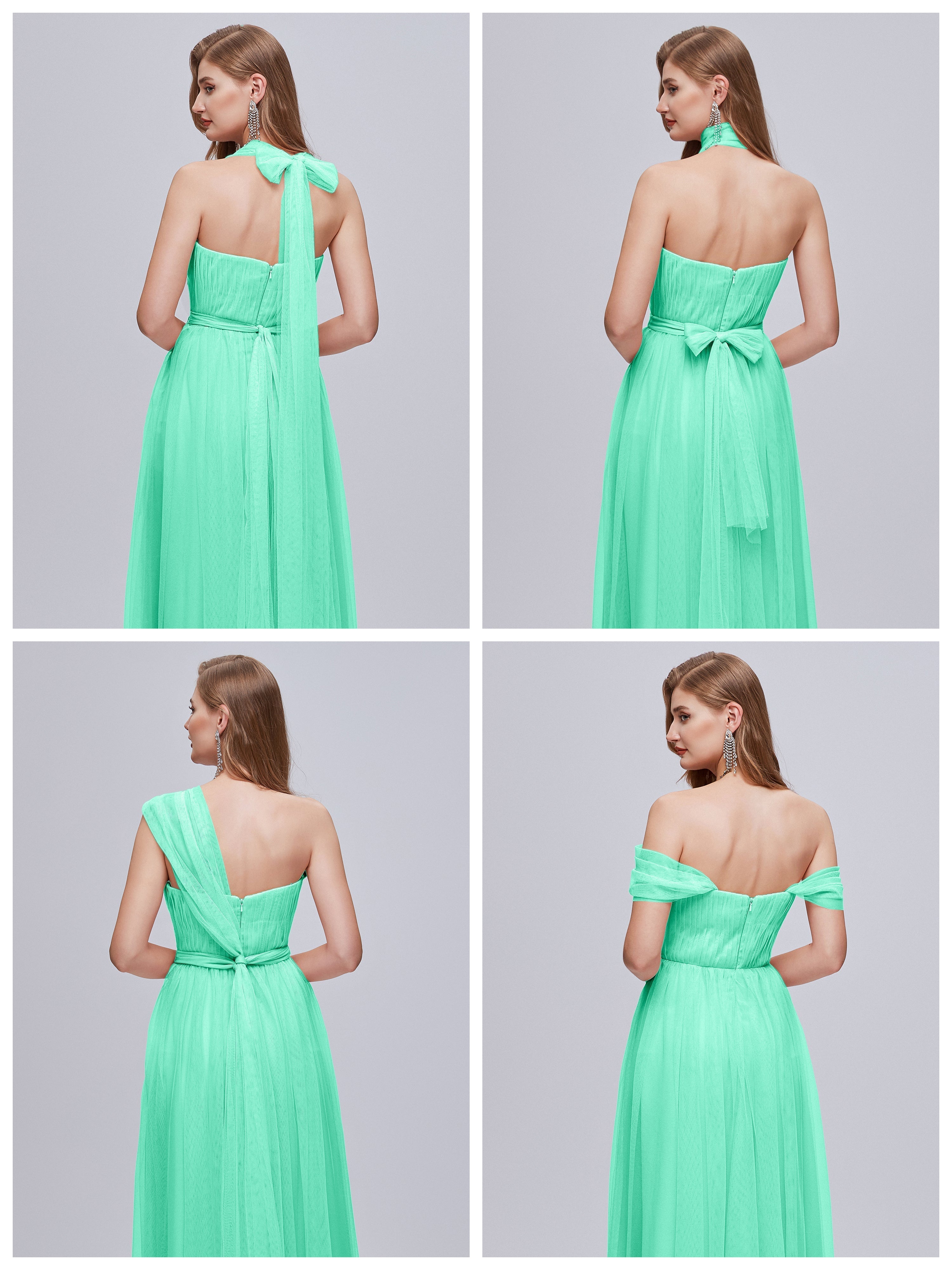Robe De Demoiselle D Honneur Bleu Turquoise Convertible Fendue Tulle Robe De Demoiselle D'Honneur