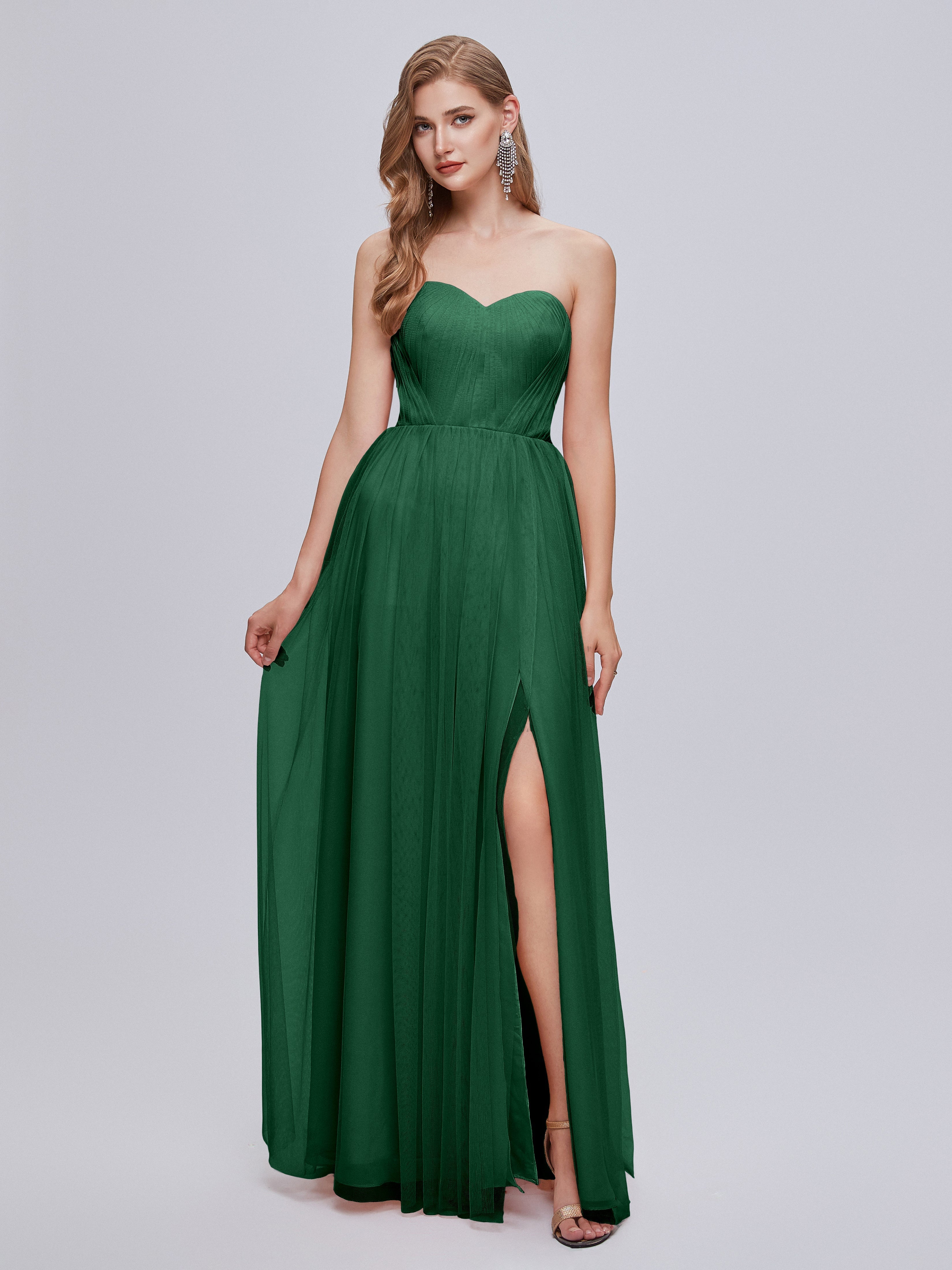 Robes De Demoiselle D'Honneur Vert Foncé Convertible Fendue Tulle Robe De Demoiselle D'Honneur