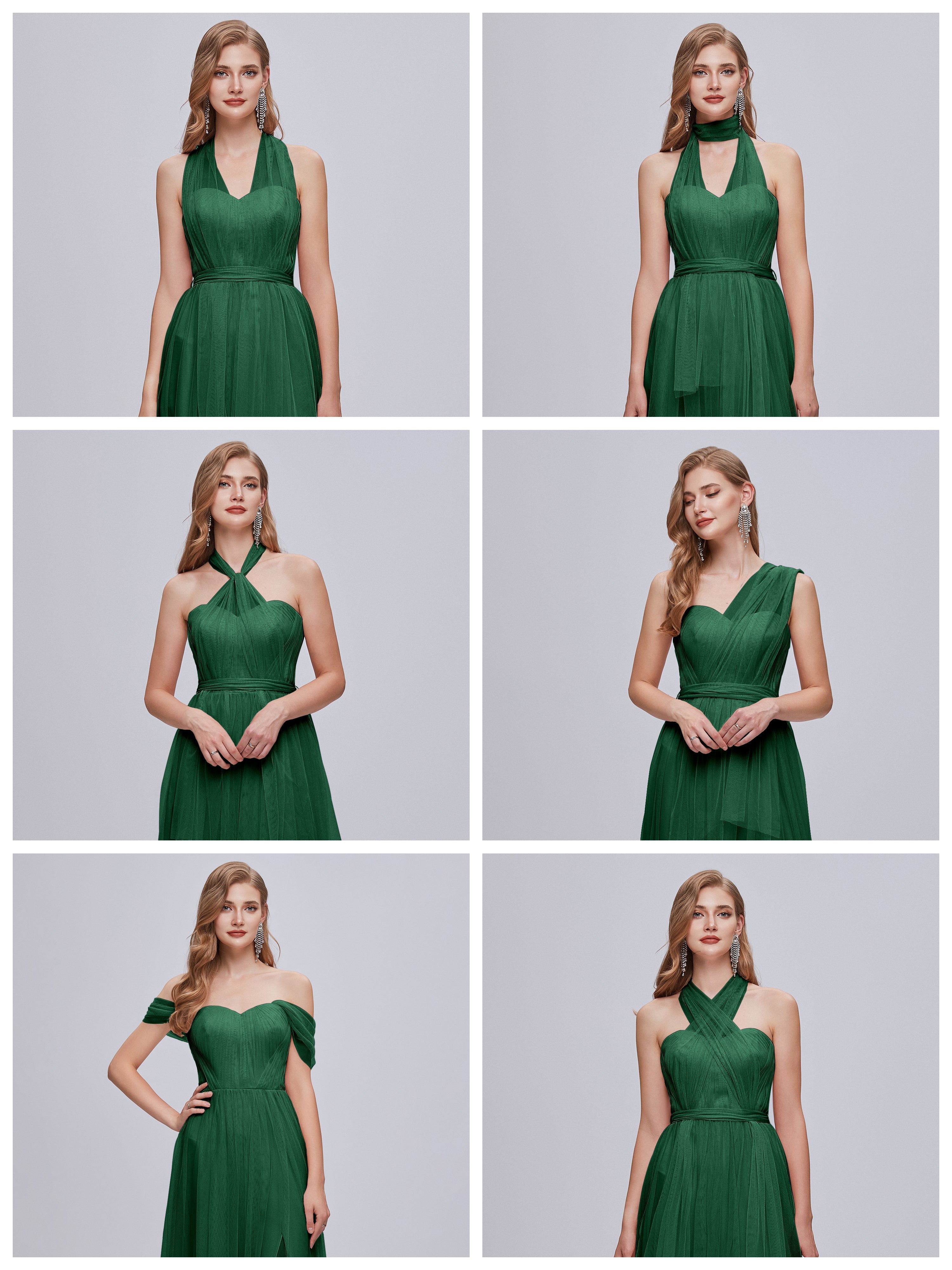 Robes De Demoiselle D'Honneur Vert Foncé Convertible Fendue Tulle Robe De Demoiselle D'Honneur
