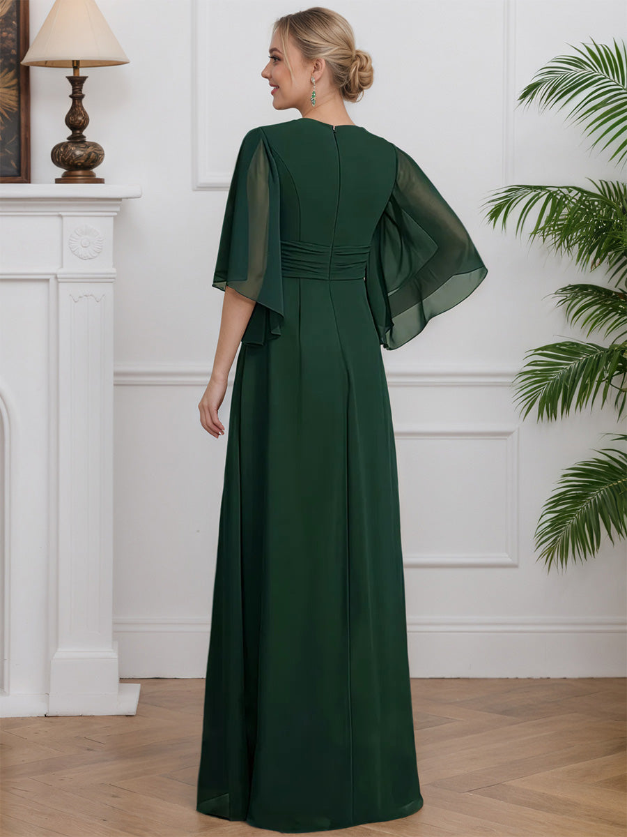 Cicinia Vert Foncé Robe pour Mère de la Mariée Longue en Mousseline Perlé A-Line Longueur