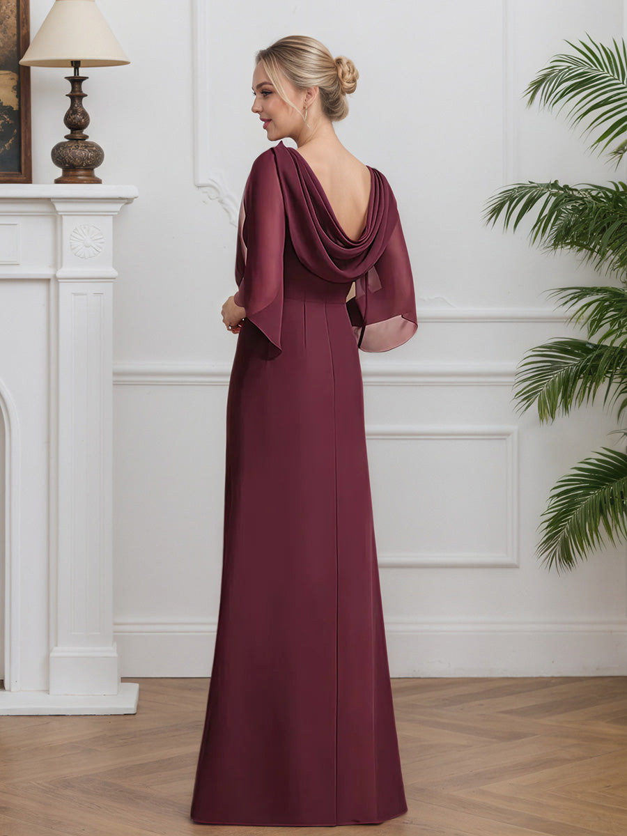 Cicinia Mûre Robe pour Mère de la Mariée Longue en Mousseline A-Line Perlé Longueur Sol Manches Fendues
