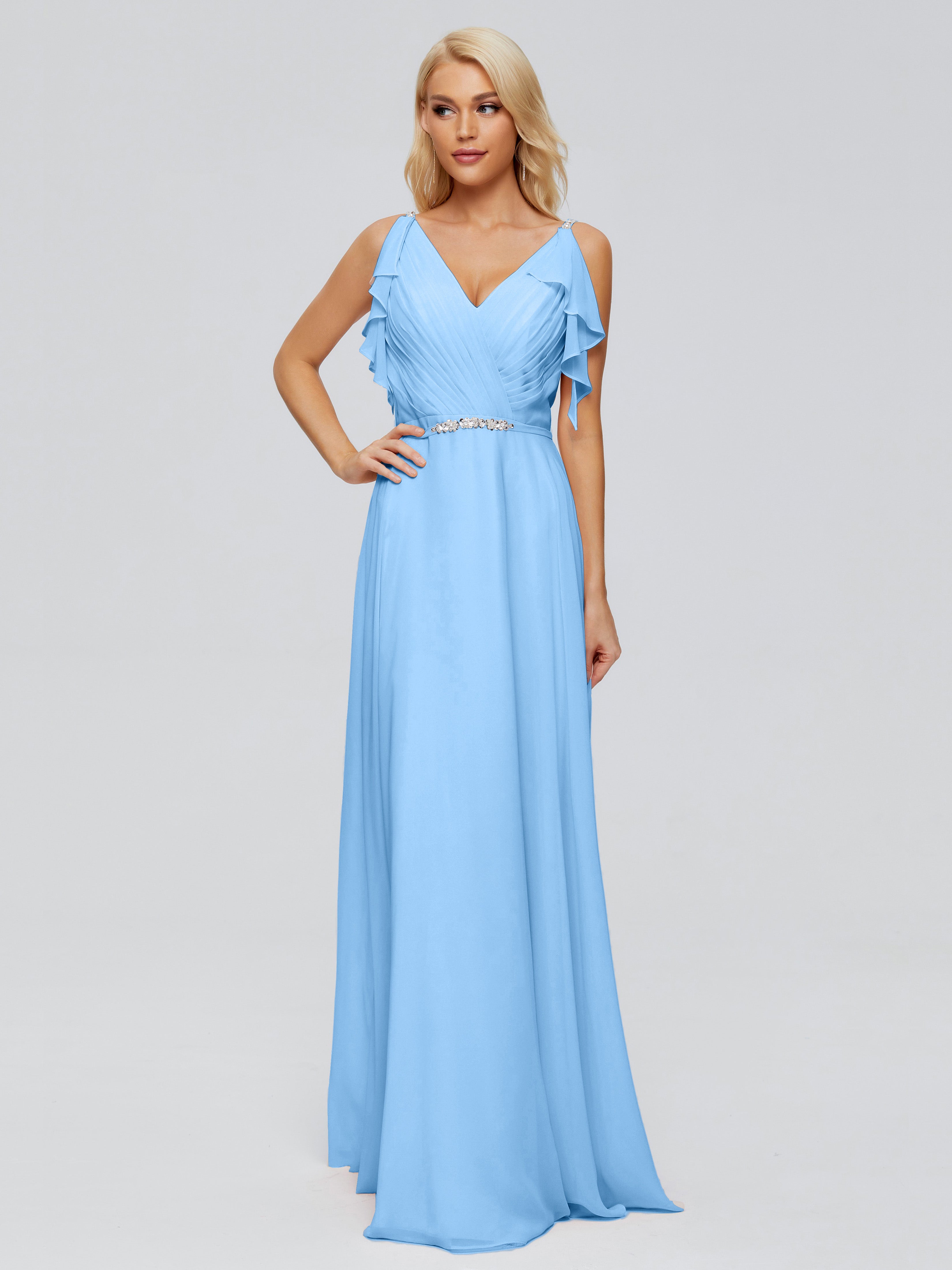 Robe Bleue Demoiselle D Honneur Trapèze Dos En V Robes Demoiselle D'Honneur