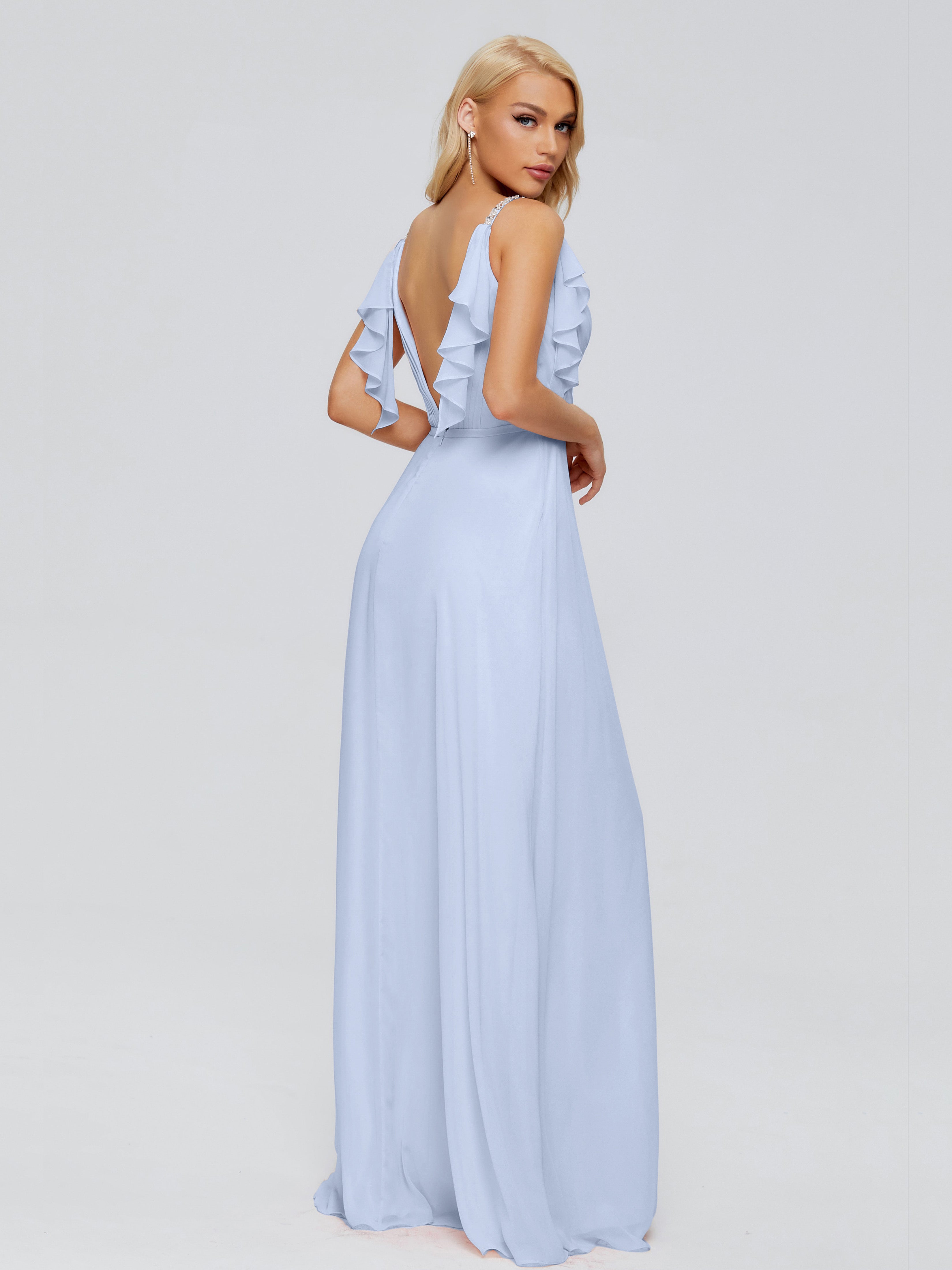 Robe Demoiselle D Honneur Bleu Ciel Trapèze Dos En V Robes Demoiselle D'Honneur