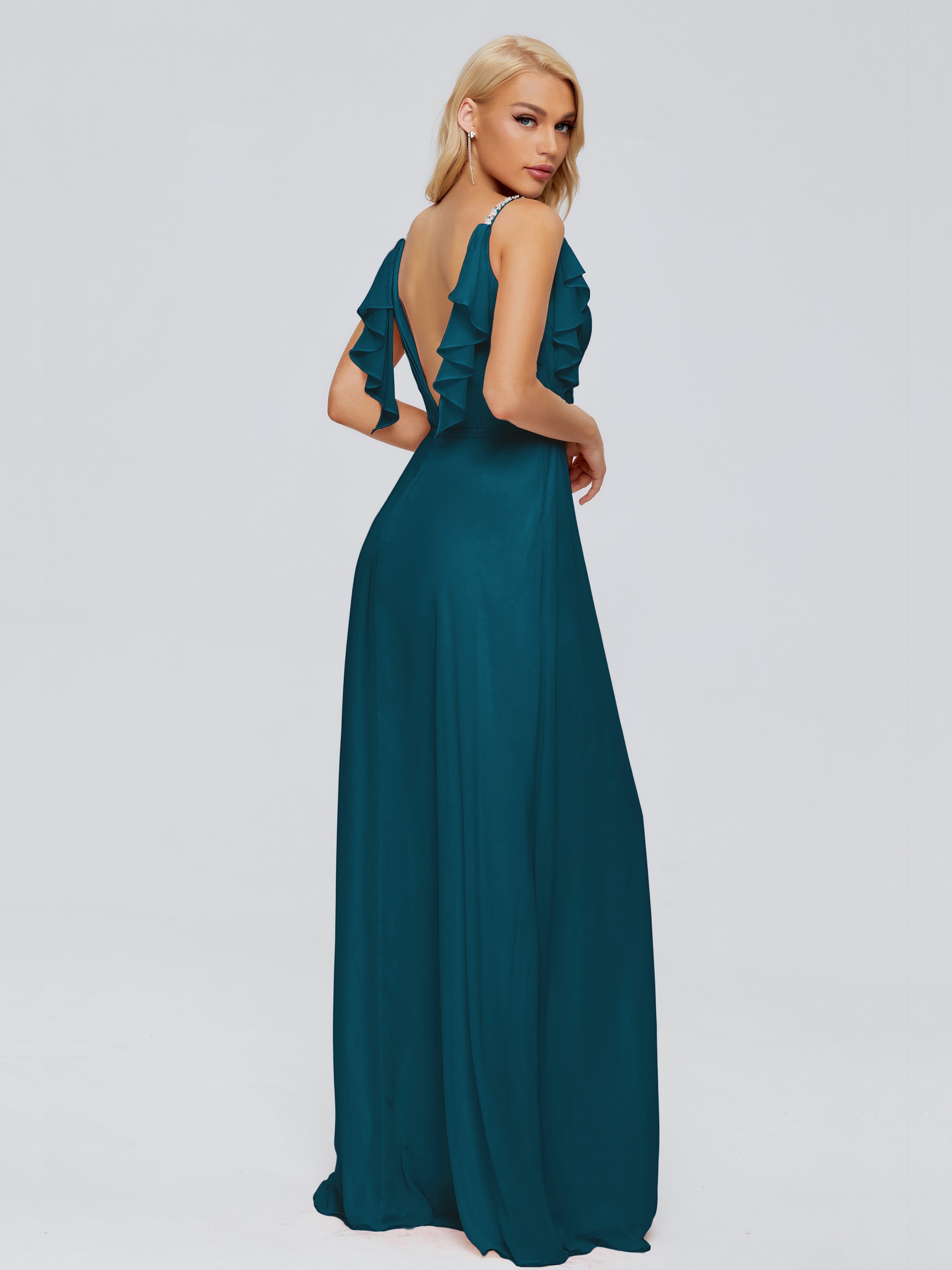 Robe De Demoiselle D'Honneur Bleu Encre A-ligne Dos En V Robes Demoiselle D'Honneur
