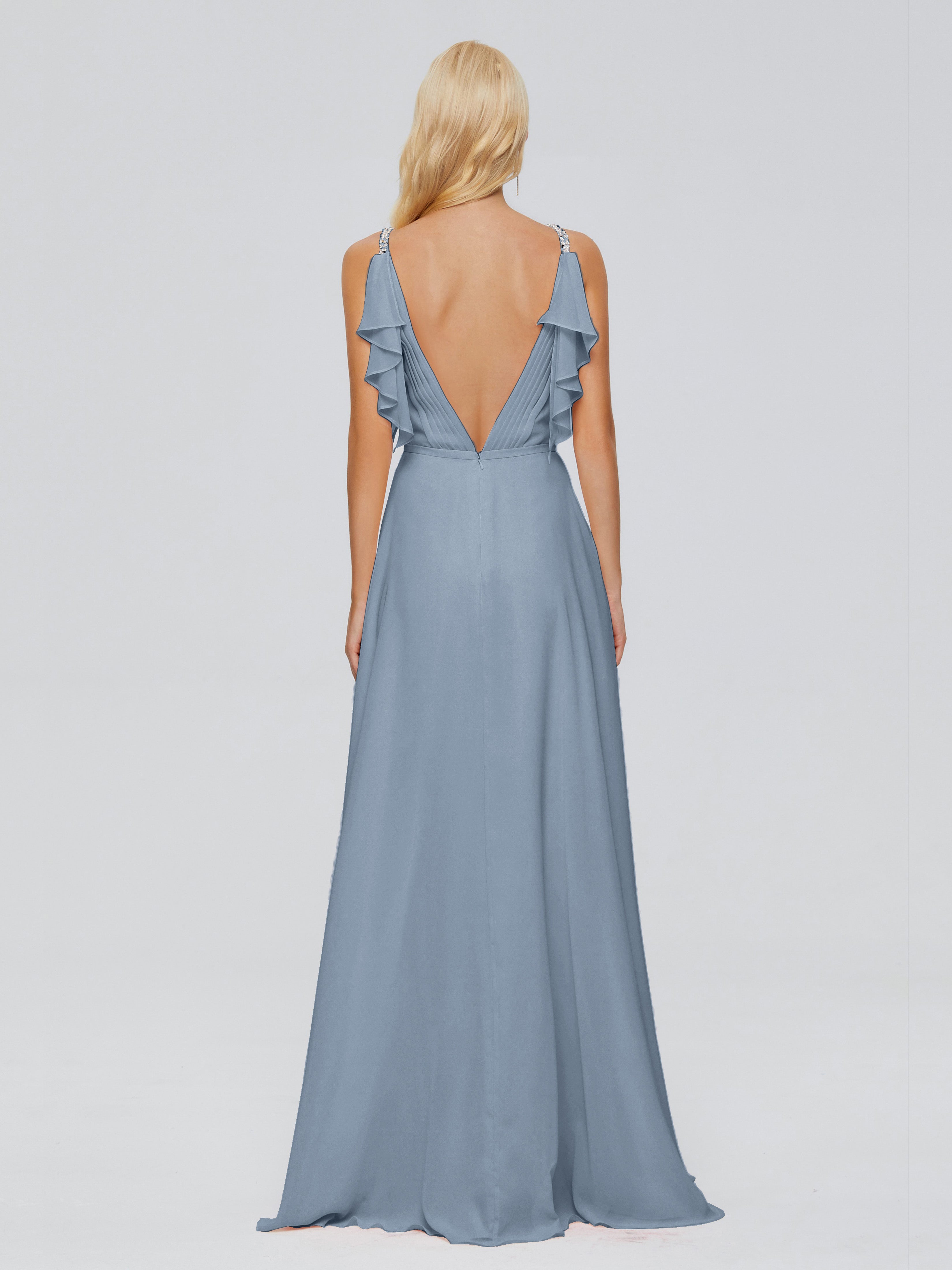 Robes De Demoiselle D'Honneur Bleu Gris Trapèze Dos En V Robes Demoiselle D'Honneur